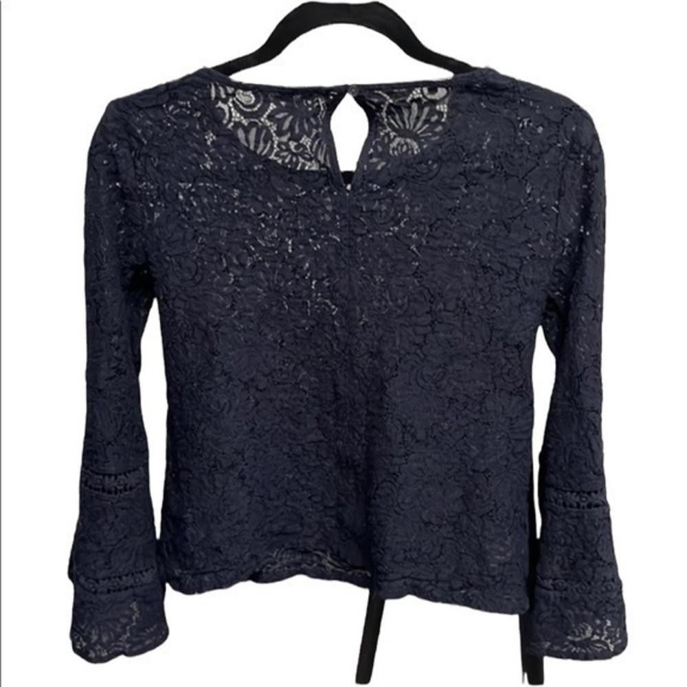 Designer Loft navy blue lace bell sleeve top Size XS / US 0-2 / IT 36-38 - 2 Thumbnail