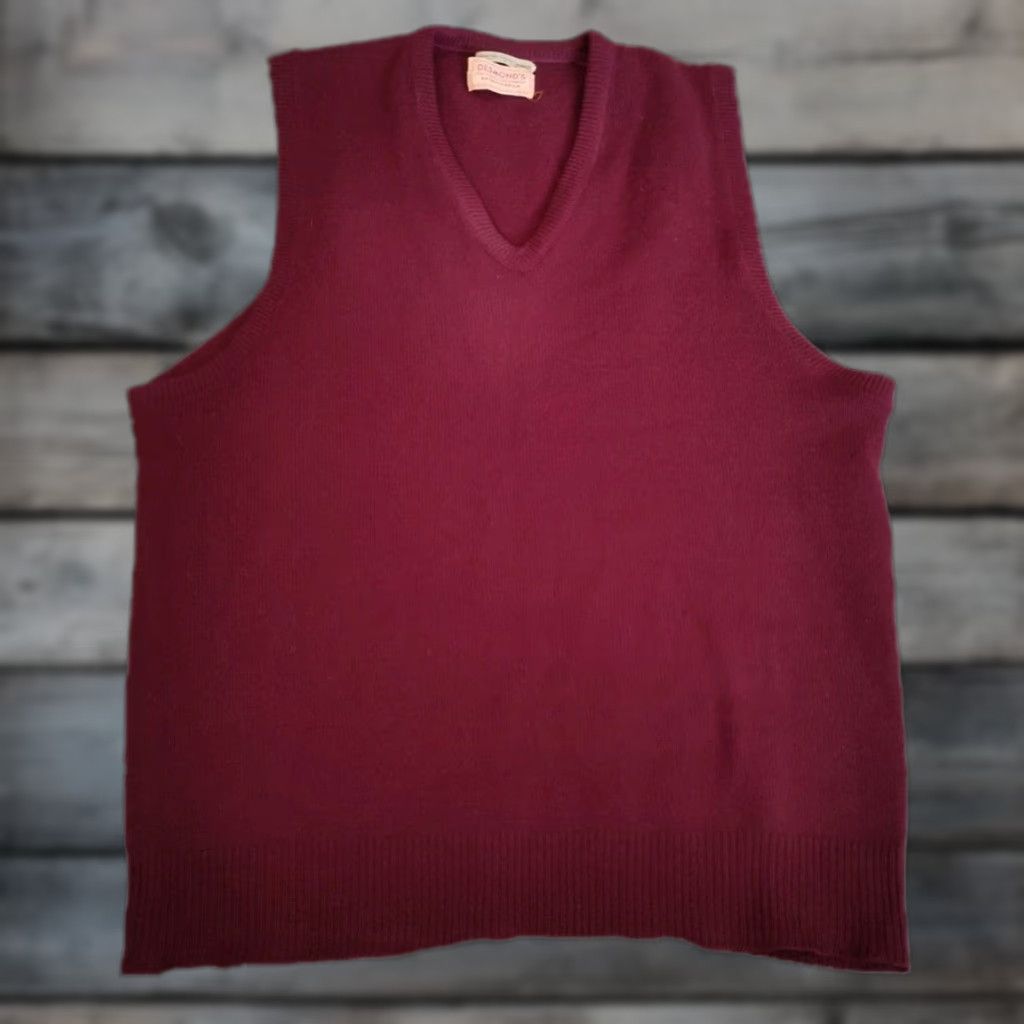 Vintage Vintage Desmond's 1960s Cashmere V-Neck Sweater Vest Mens Medium Burgundy All Seasons Size US M / EU 48-50 / 2 - 1 Thumbnail