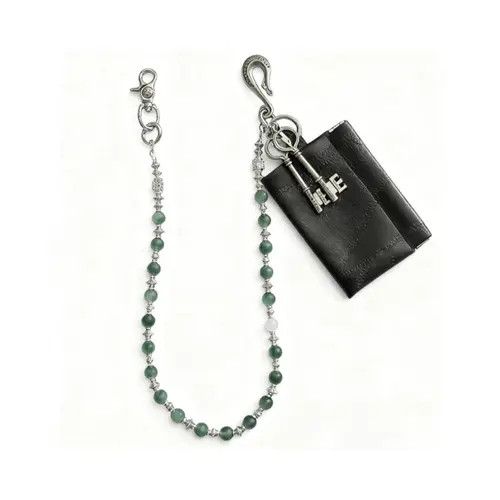 Jewelry Black Leather Wallet with Beaded Chain and Key Charm Size ONE SIZE - 5 Thumbnail