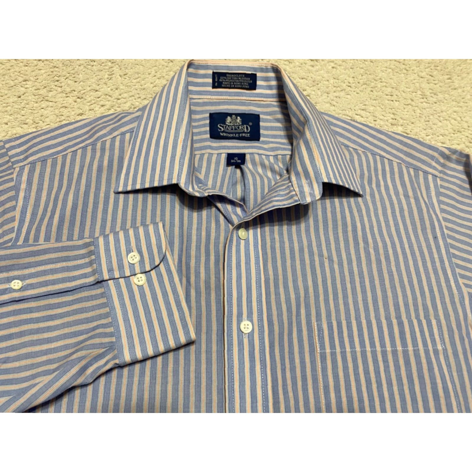 Stafford Stafford Shirt Blue Striped Long Sleeve Button-Front 16 Mens Adult 2010s? Size US L / EU 52-54 / 3 - 2 Thumbnail
