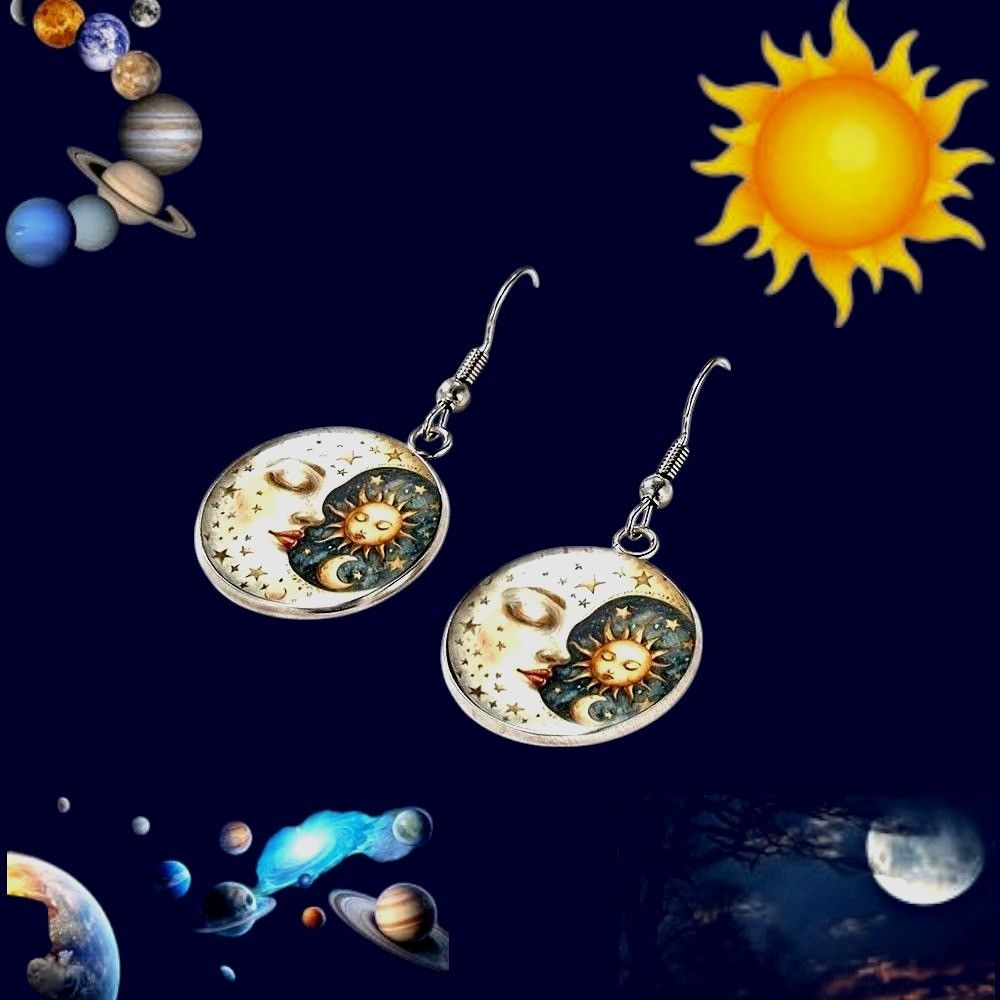 Handmade Moon Star Sun Earrings Navy Blue Eclectic Planet Astrology Z Size ONE SIZE - 5 Thumbnail