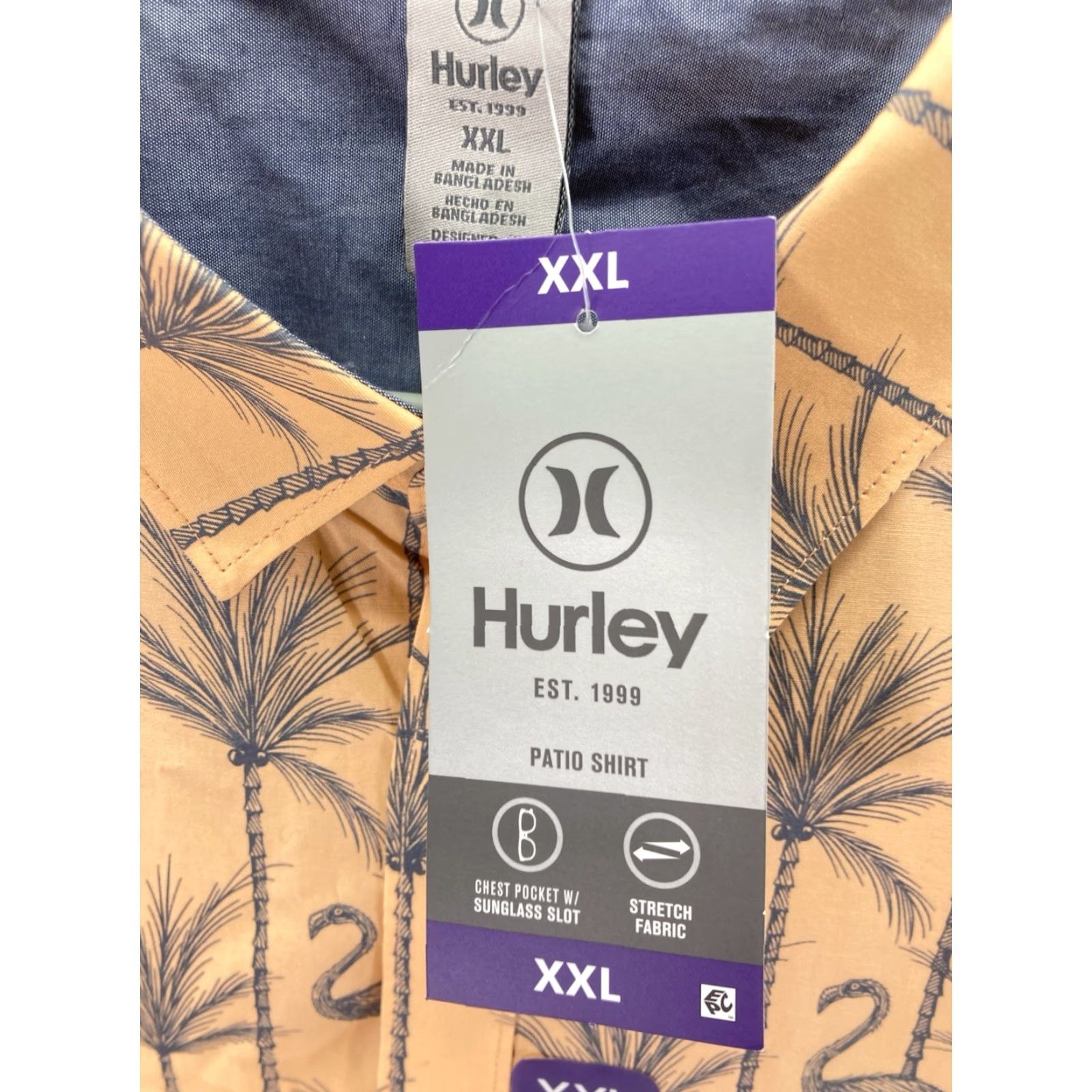 Hurley Hurley Patio Cabana Shirt Men 2XL Orange Flamingos Short Sleeve Button-Up NWT Casual Floral Pat 28in Chest 32in Shoulders to Waist Size US XXL / EU 58 / 5 - 4 Thumbnail