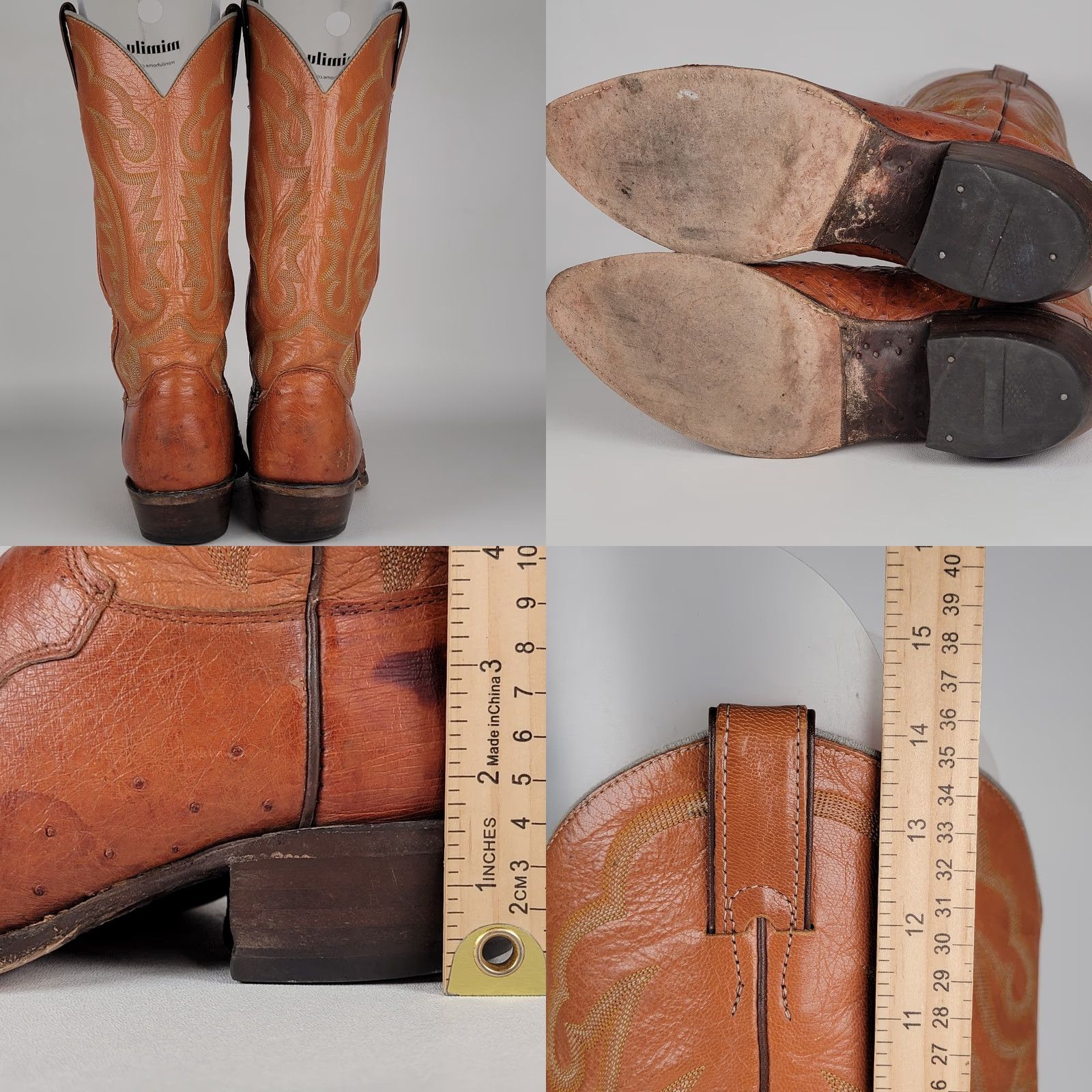 Justin Boots VINTAGE Justin Boots Western Boot J4066 - 9D - Brown - USA - Men - Ostrich Leather - Pull On - Almond Toe Size US 9 / EU 42 - 8 Thumbnail