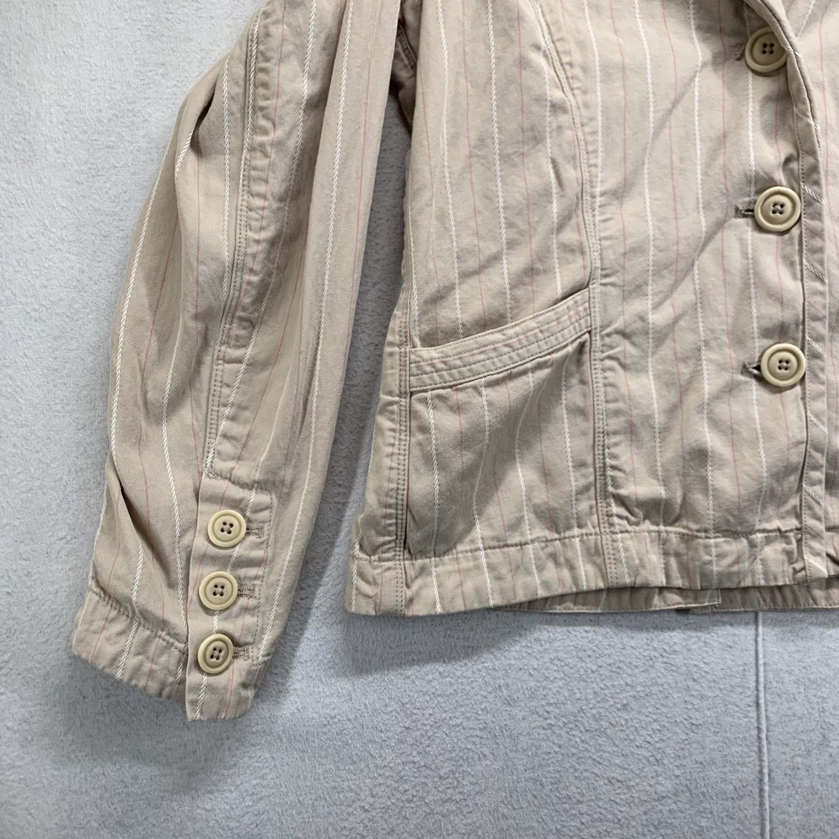 Vintage VINTAGE L.L. Bean Women's Blazer Jacket Short Sleeve Cotton Striped Beige 8 Regular Size M / US 6-8 / IT 42-44 - 3 Thumbnail