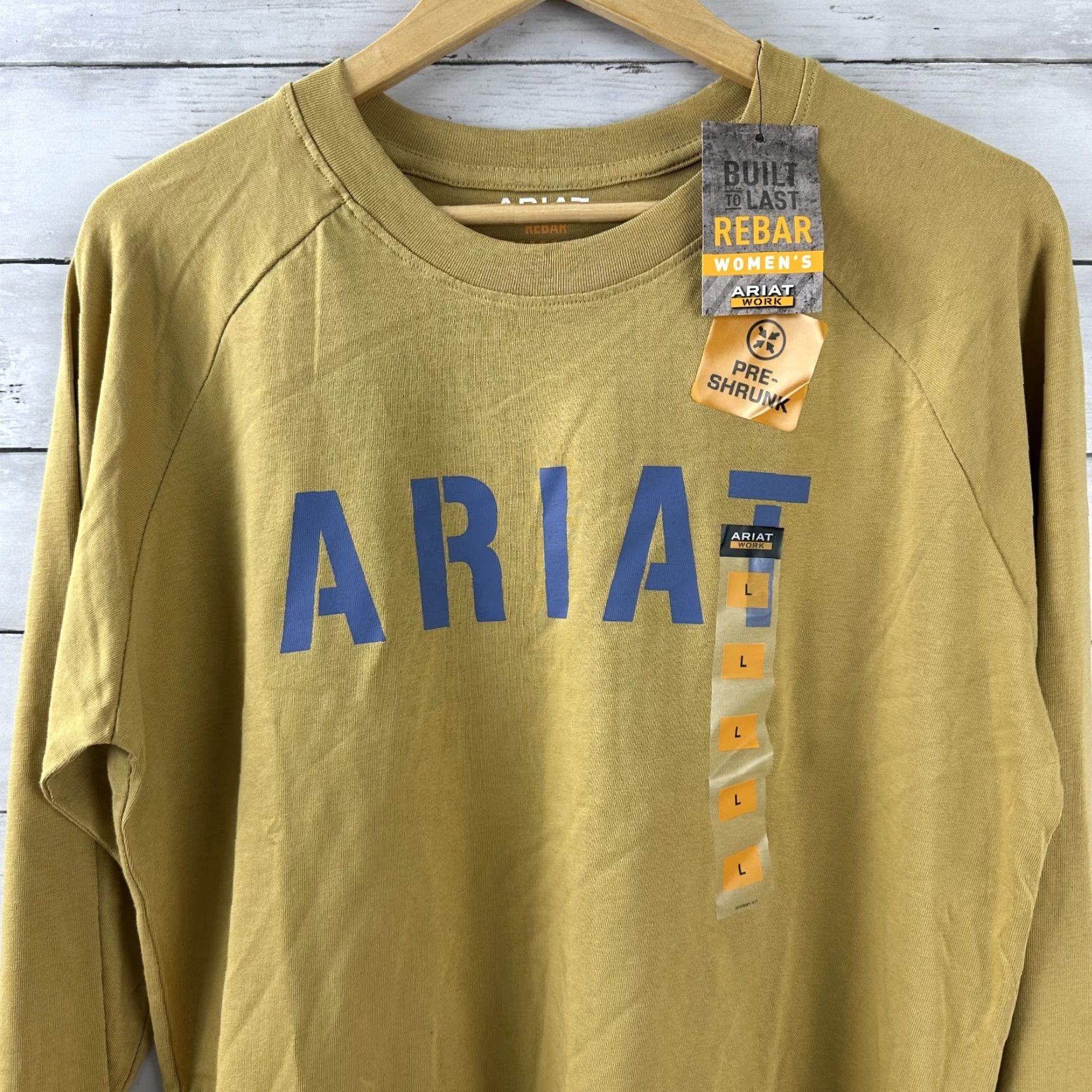 Ariat Ariat Rebar T Shirt Western Womens Large Mustard Yellow Logo Long Sleeve NWT Size L / US 10 / IT 46 - 2 Thumbnail