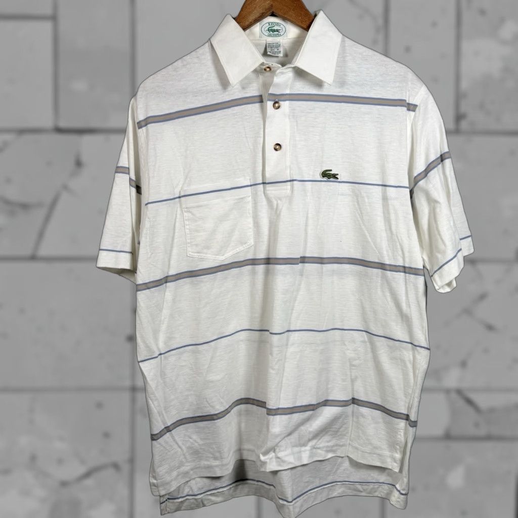 Lacoste VINTAGE Lacoste Polo Shirt Mens M White Striped Cotton Blend Casual Shirt Adult Medium White Lacoste Mens Size US M / EU 48-50 / 2 - 1 Thumbnail