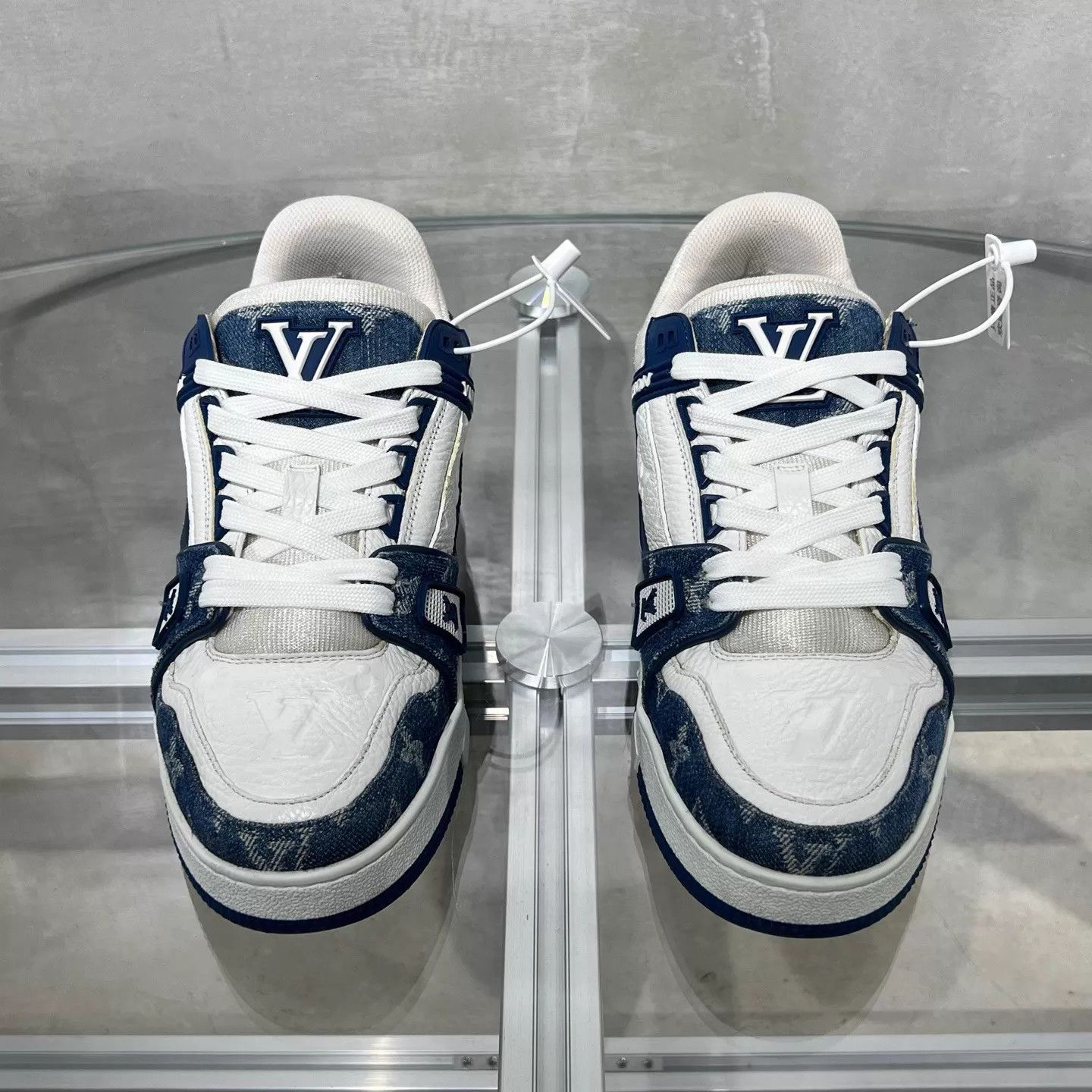 Louis Vuitton LV Trainer White Blue Denim UK4 Size US 6.5 / IT 36.5 - 1 Thumbnail