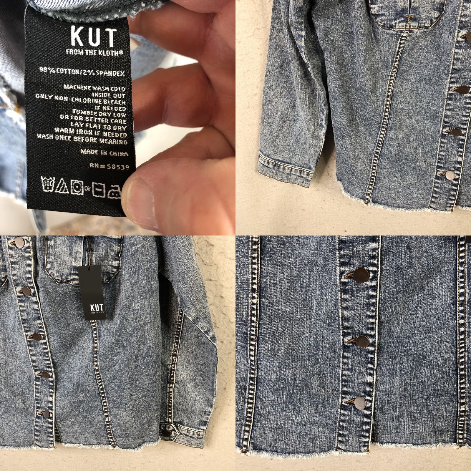 Vintage KUT from the Kloth Denim Jacket Womens 1X Blue Raw Hem Button Front KJ0314MB1-3 Jacket Adult Womens Blue Denim Short Jacket Size XL / US 12-14 / IT 48-50 - 8 Thumbnail