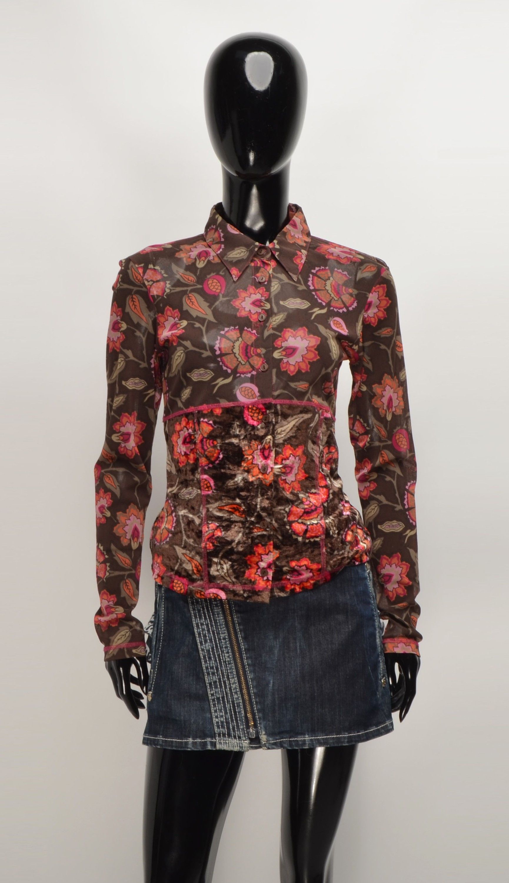 Other Vintage Orwell Y2K Boho Floral Velour Mesh Blouse Top Size M / US 6-8 / IT 42-44 - 1 Thumbnail