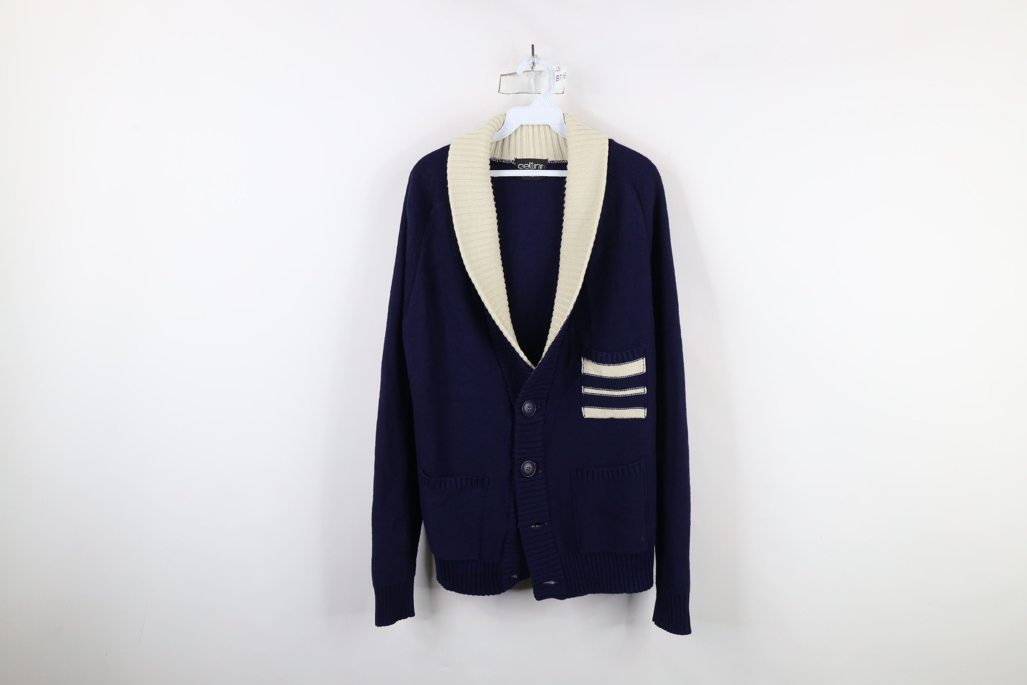 Vintage Vintage 70s Streetwear Shawl Knit Cardigan Sweater Navy Blue Size US XL / EU 56 / 4 - 1 Thumbnail