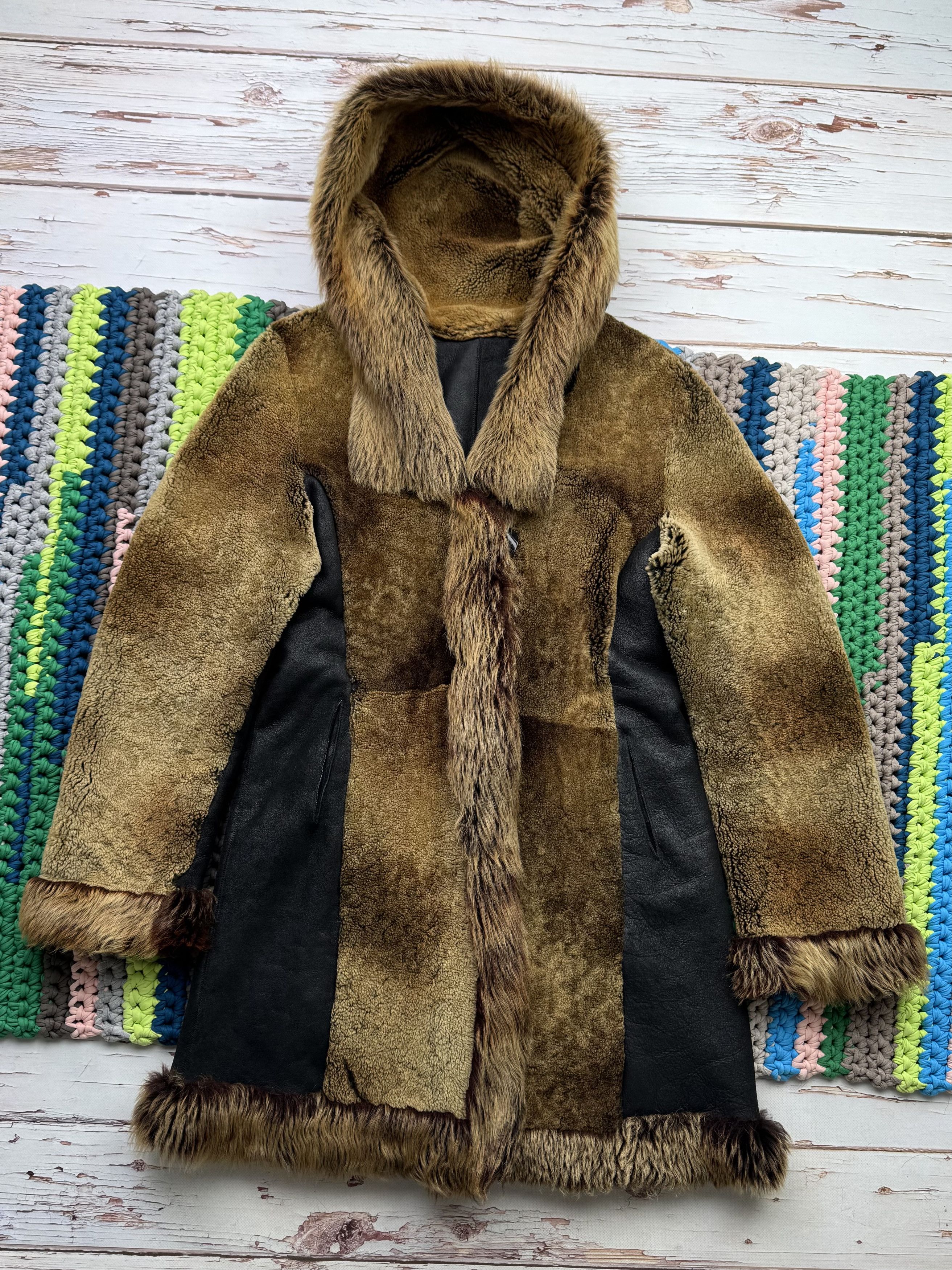 Japanese Brand Vintage Real Sheepskin Hooded Coat (ET1) Size L / US 10 / IT 46 - 1 Thumbnail