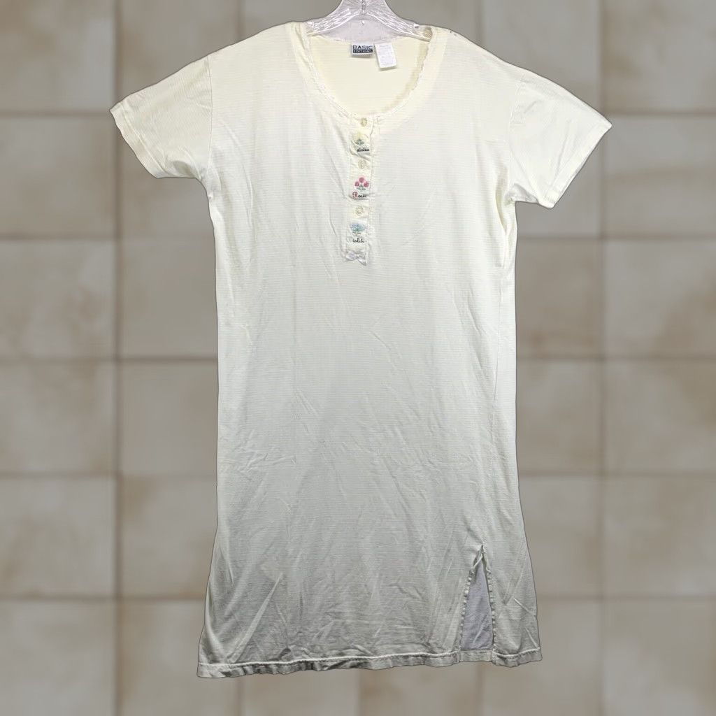 Basic Editions VINTAGE Basic Editions Women's Shirt Dress Midi Summer Casual Embroidered Flower Cotton M Yellow & White Size M / US 6-8 / IT 42-44 - 1 Thumbnail