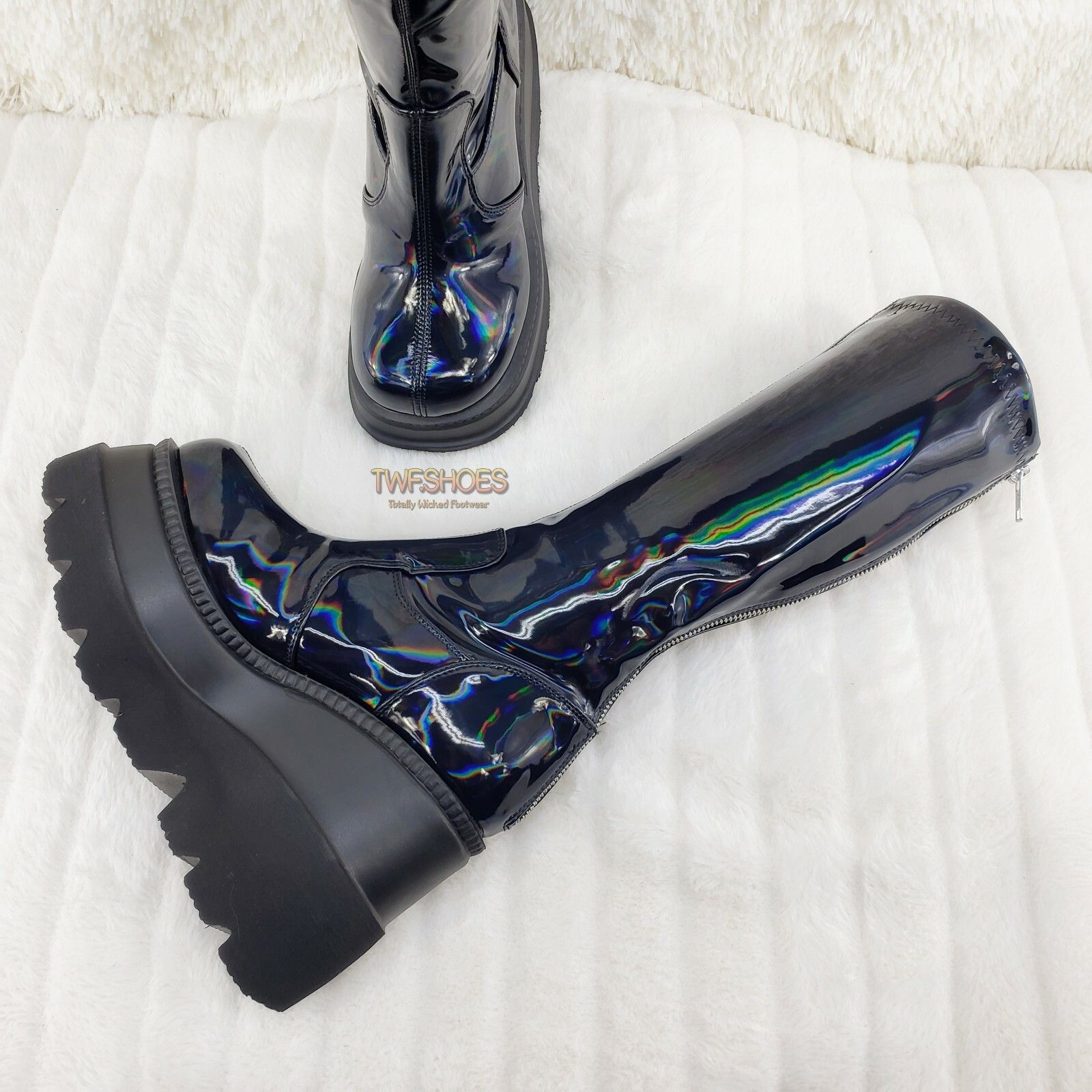 Demonia Cult DEMONIA Shaker 65 Black Hologram Platform 4.5" Wedge Heel Kn Size US 9 / IT 39 - 4 Thumbnail
