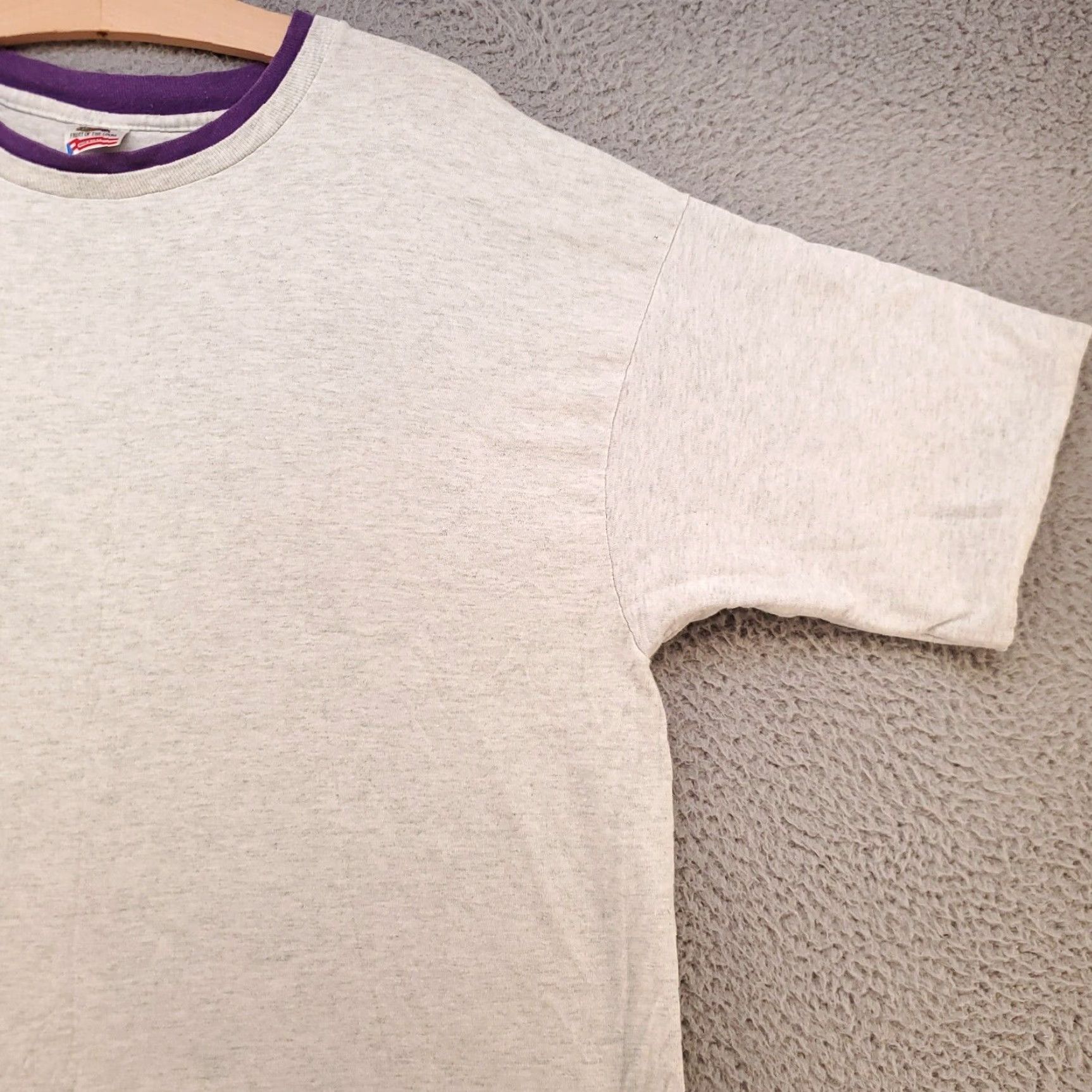 Fruit Of The Loom VINTAGE Fruit Of The Loom Shirt Mens XL Gray Purple Cuff 90s Skater Ringer USA Shirt XL Gray 80s 90s Grunge Mens Size US XL / EU 56 / 4 - 4 Thumbnail