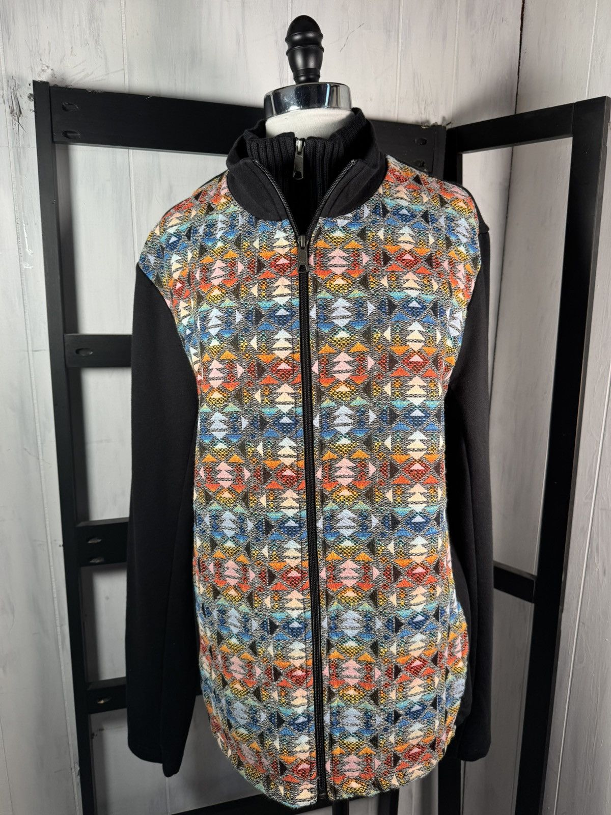 ato ATO Berlin Black 2 Front Zips Tribal Knit Sweatshirt Jacket Size XL / US 12-14 / IT 48-50 - 1 Thumbnail