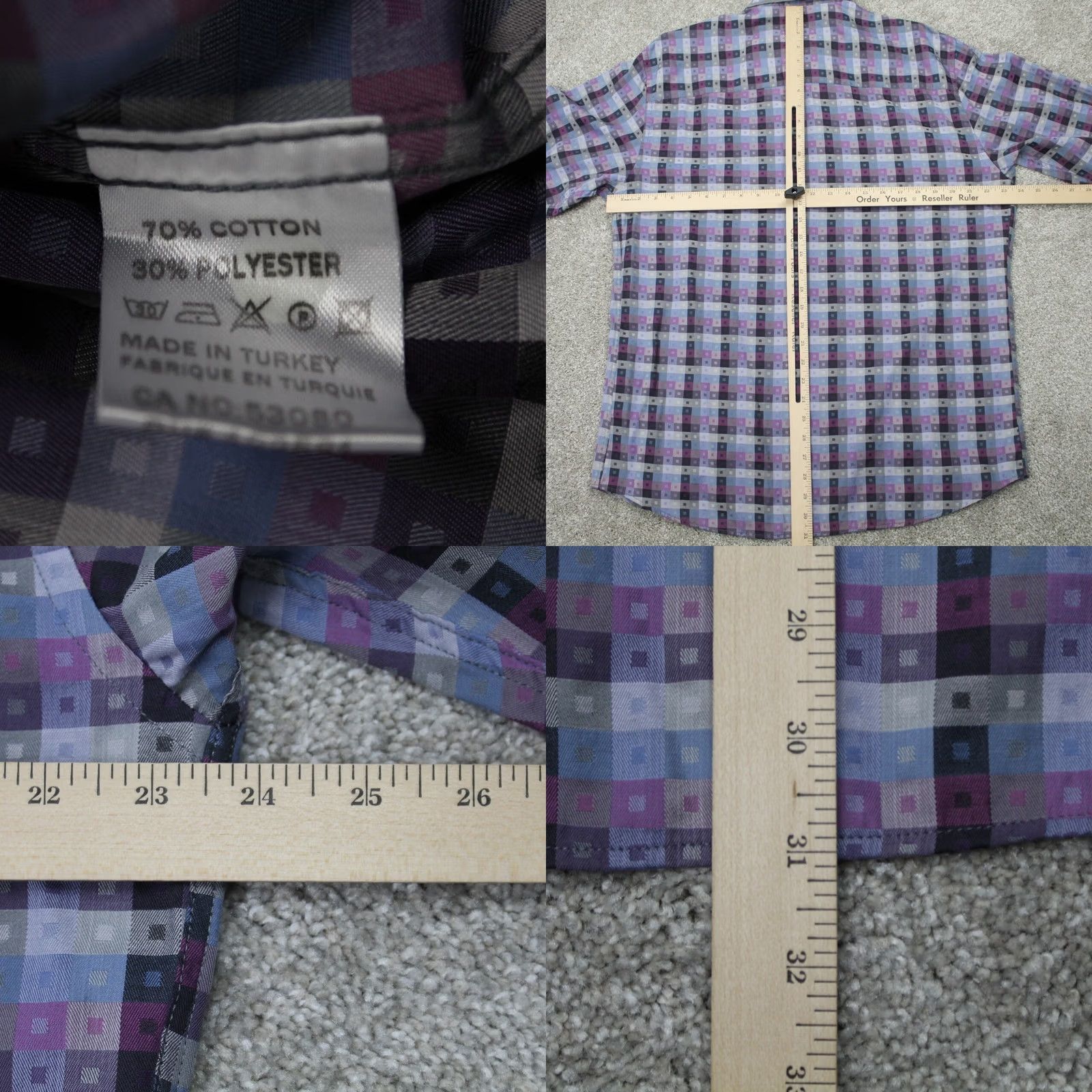 Vintage Franco Negretti Montreal Shirt Mens XL Purple/Blue Abstract Cotton Stretch L/S Size US XL / EU 56 / 4 - 8 Thumbnail