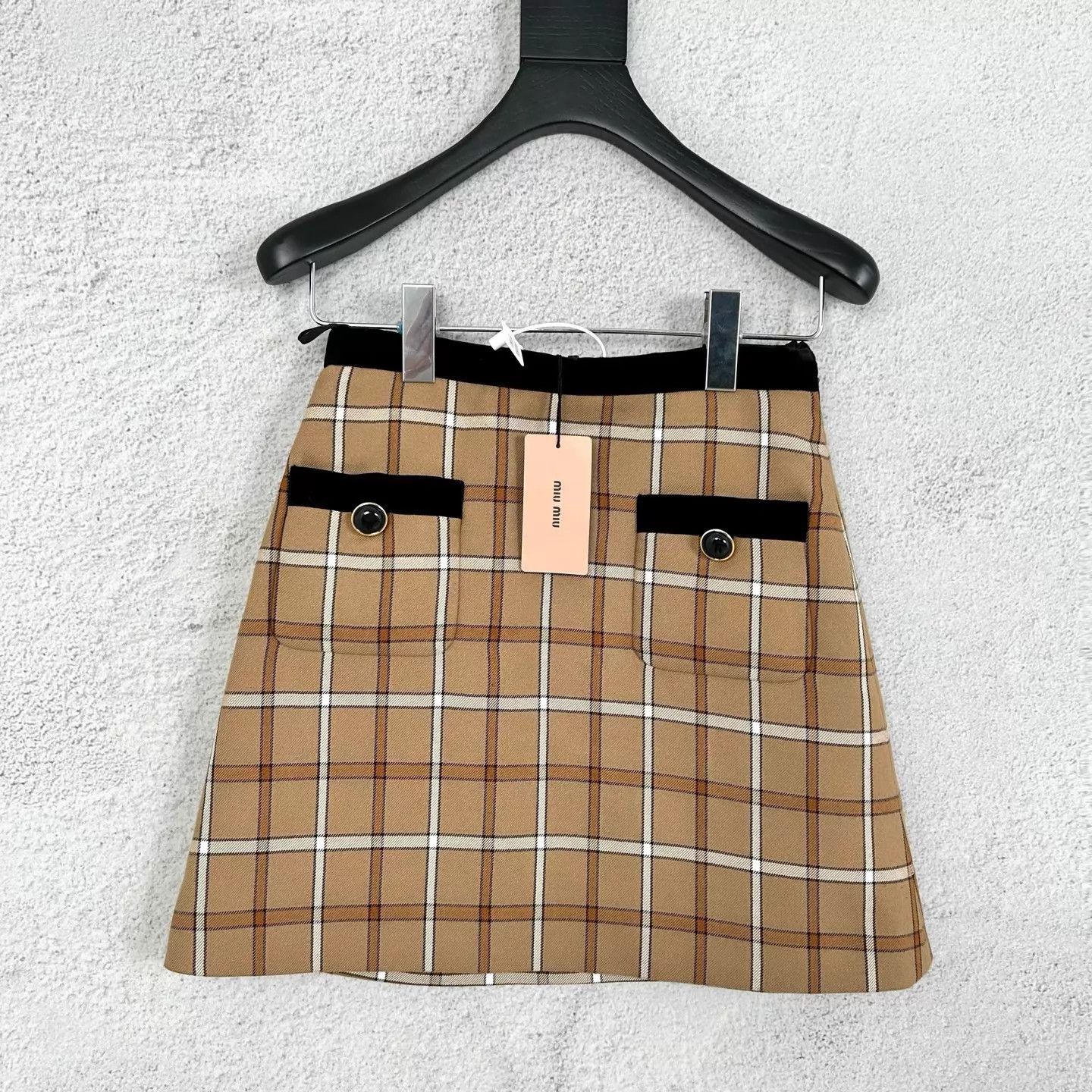 Miu Miu MIU MIU check paneled pocket-button mini skirt khaki 38 Size 26" / US 2 / IT 38 - 1 Thumbnail
