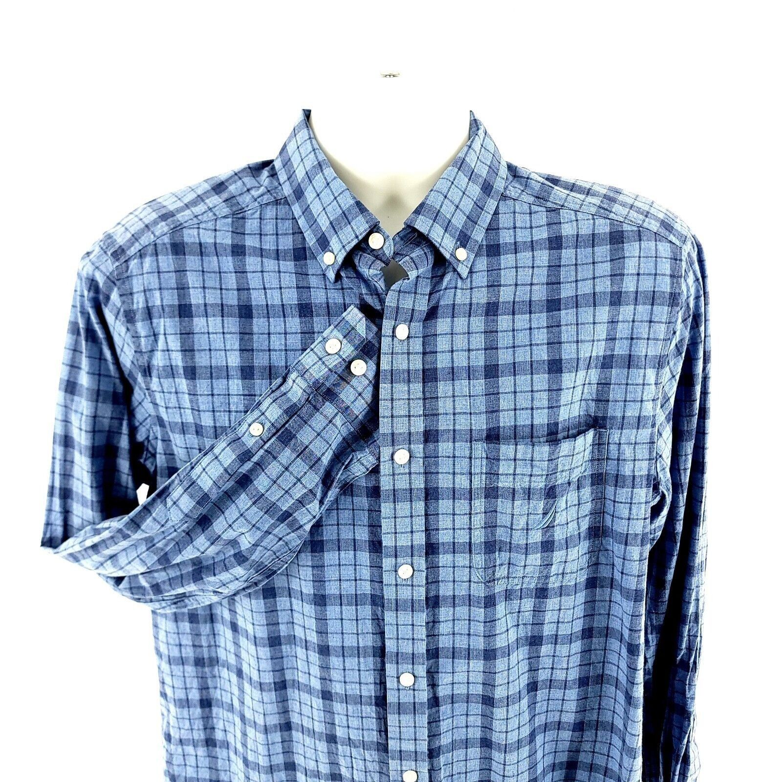 Nautica Nautica Classic Fit Medium Blue Plaid Pocket Front Cotton Bu Size US M / EU 48-50 / 2 - 1 Thumbnail