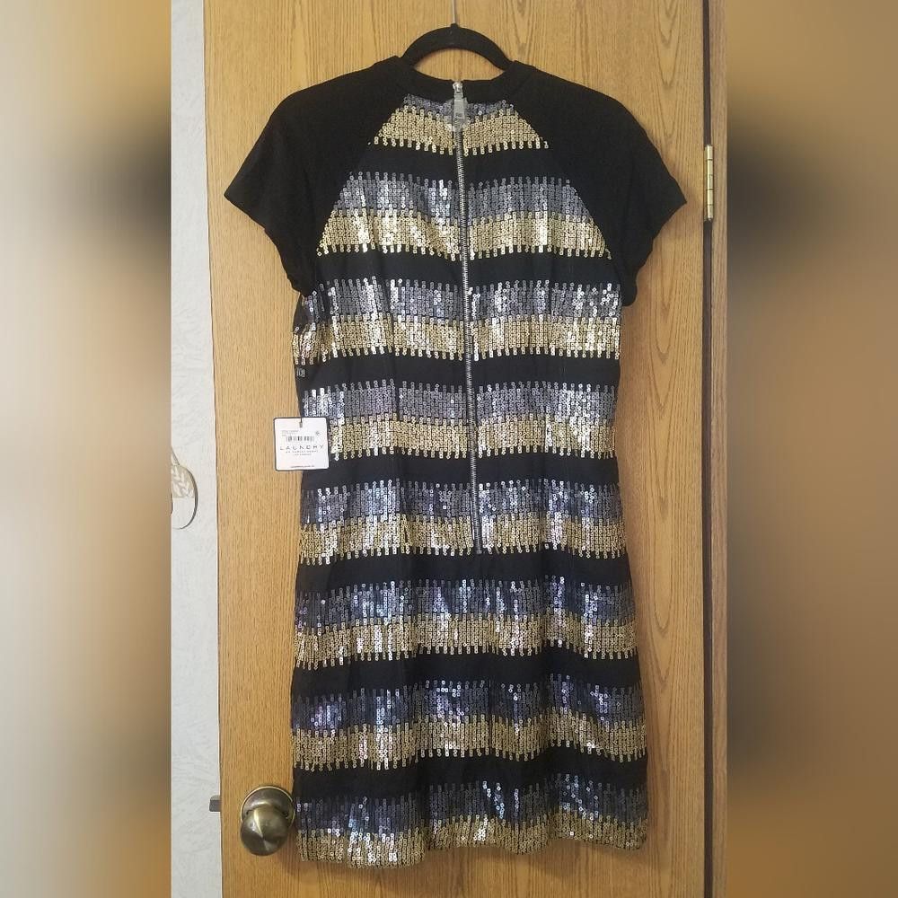 Designer NWT Laundry Black and Gold Sequin Dress Size 8 Size M / US 6-8 / IT 42-44 - 2 Thumbnail