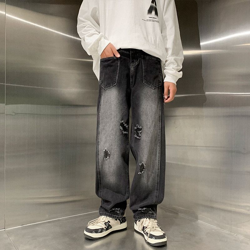 Japanese Brand Men's Retro Street Straight Leg Wide Leg Casual Ripped Jeans Size US 32 / EU 48 - 1 Thumbnail
