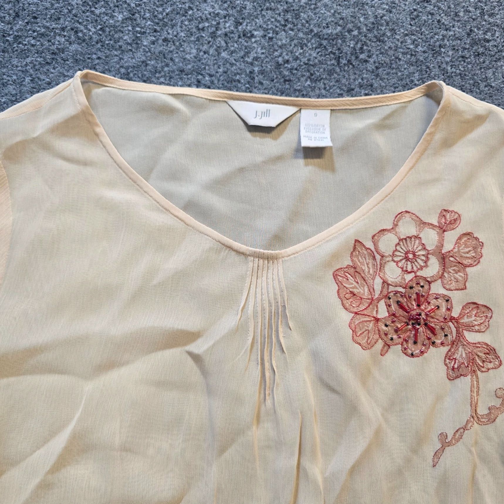 J. Jill VINTAGE J Jill Top Womens Small Beige Embroidered Beaded Sheer Cottage Casual Size S / US 4 / IT 40 - 2 Thumbnail