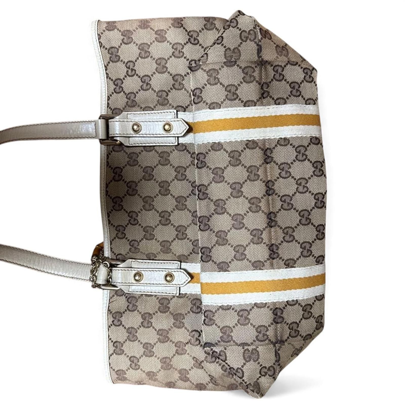 Gucci Gucci - Canvas Tote Bag Yellow White Stripes Size ONE SIZE - 9 Thumbnail