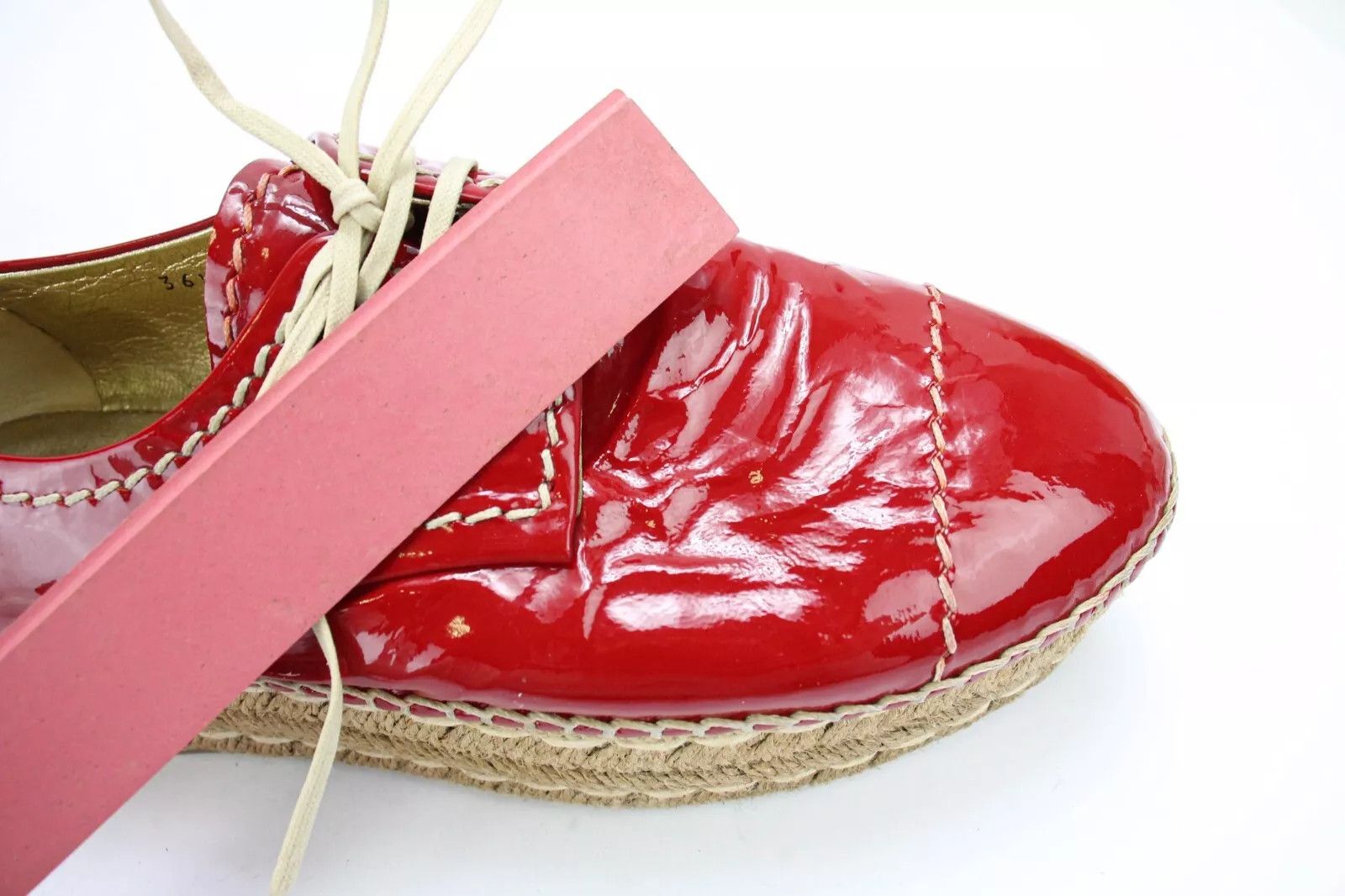 Prada PRADA Women's EU 36.5 Red Patent Leather Lace Up Espadrille Size US 6.5 / IT 36.5 - 18 Thumbnail