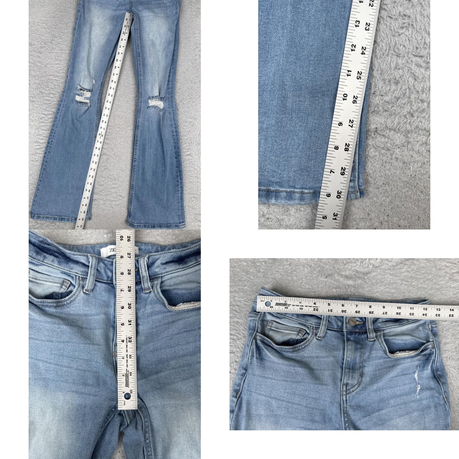 Vintage Zenana Jeans Womens 26 Blue Med Wash Mid Rise Distressed Stretch Flared 5-Pocket Denim Vintage No Size 26" / US 2 / IT 38 - 8 Thumbnail