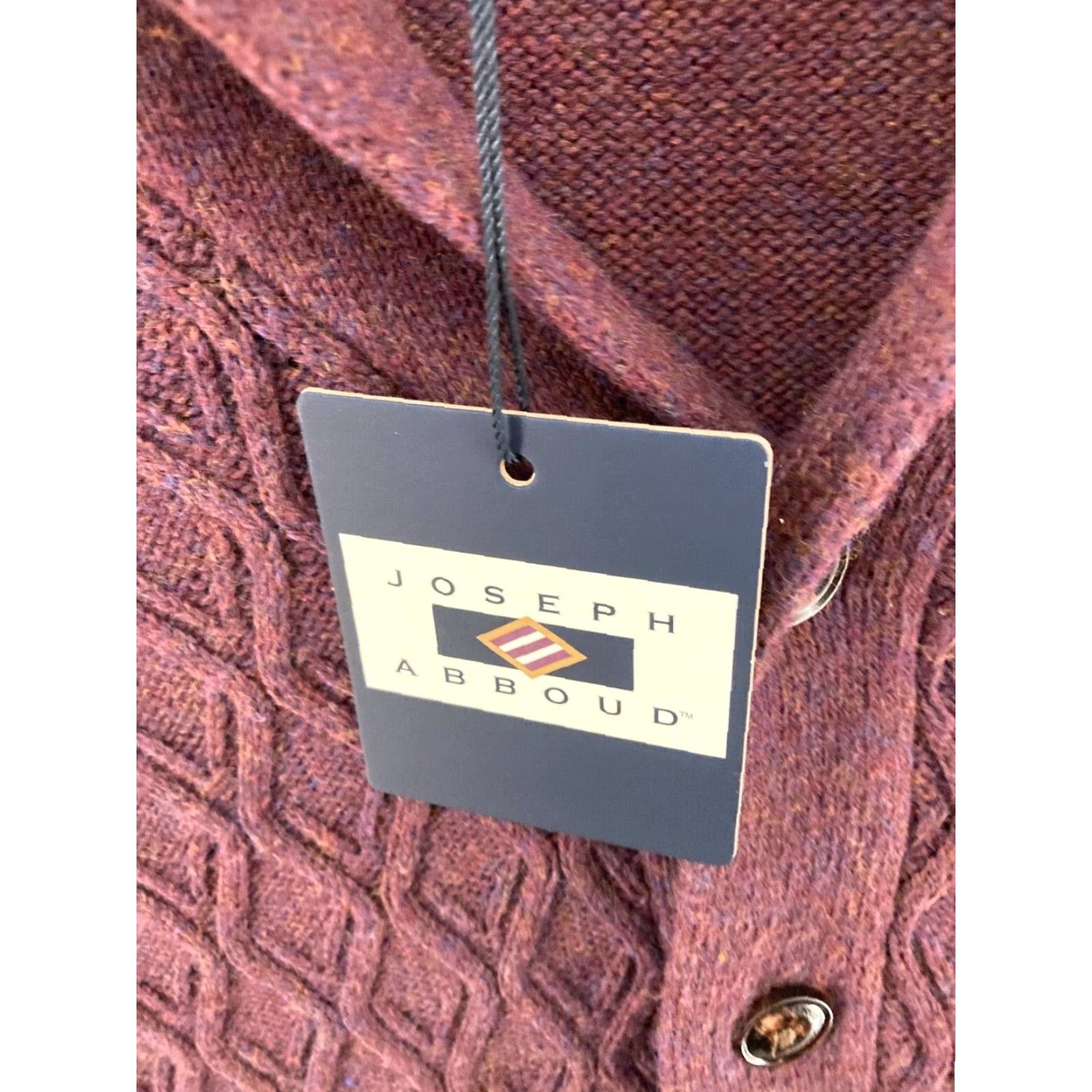Joseph Abboud Joseph Abboud Mens Cardigan Sweater NWT Burgundy Large Cable-Knit V-Neck Wool Blend with Pockets Size US L / EU 52-54 / 3 - 5 Thumbnail