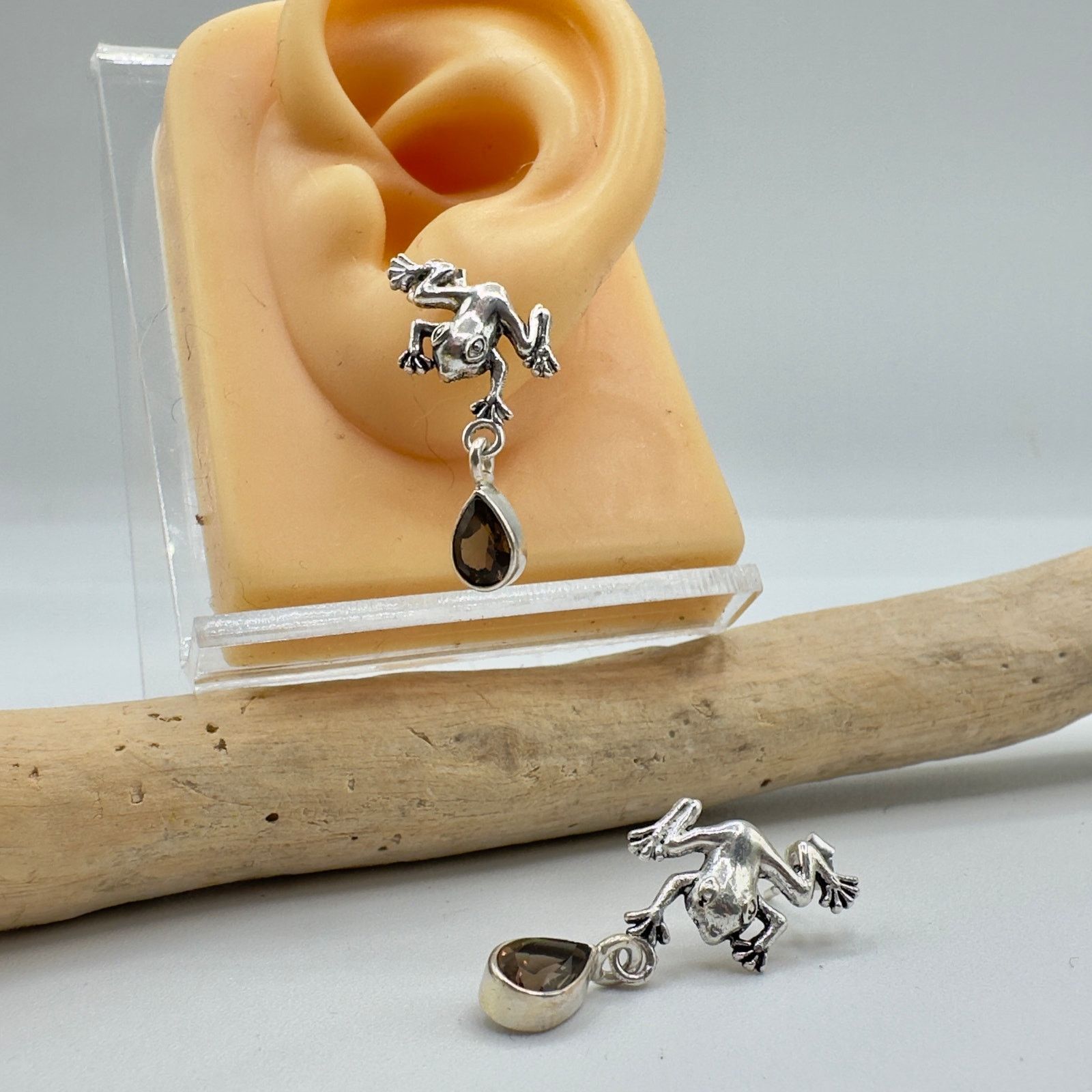 The Unbranded Brand Sterling Silver Frog Smoky Topaz Earrings-Dangle Earrings Size ONE SIZE - 1 Thumbnail