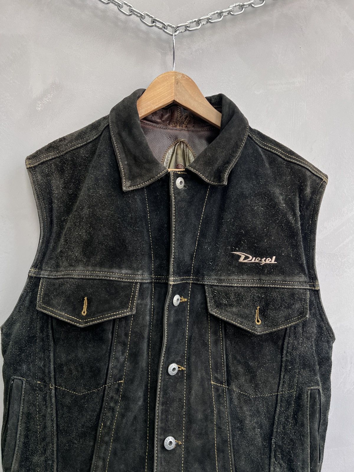 Diesel × Vintage Trucker diesel Leather Jacket vest Suede Black Vintage 90s Size US M / EU 48-50 / 2 - 3 Thumbnail