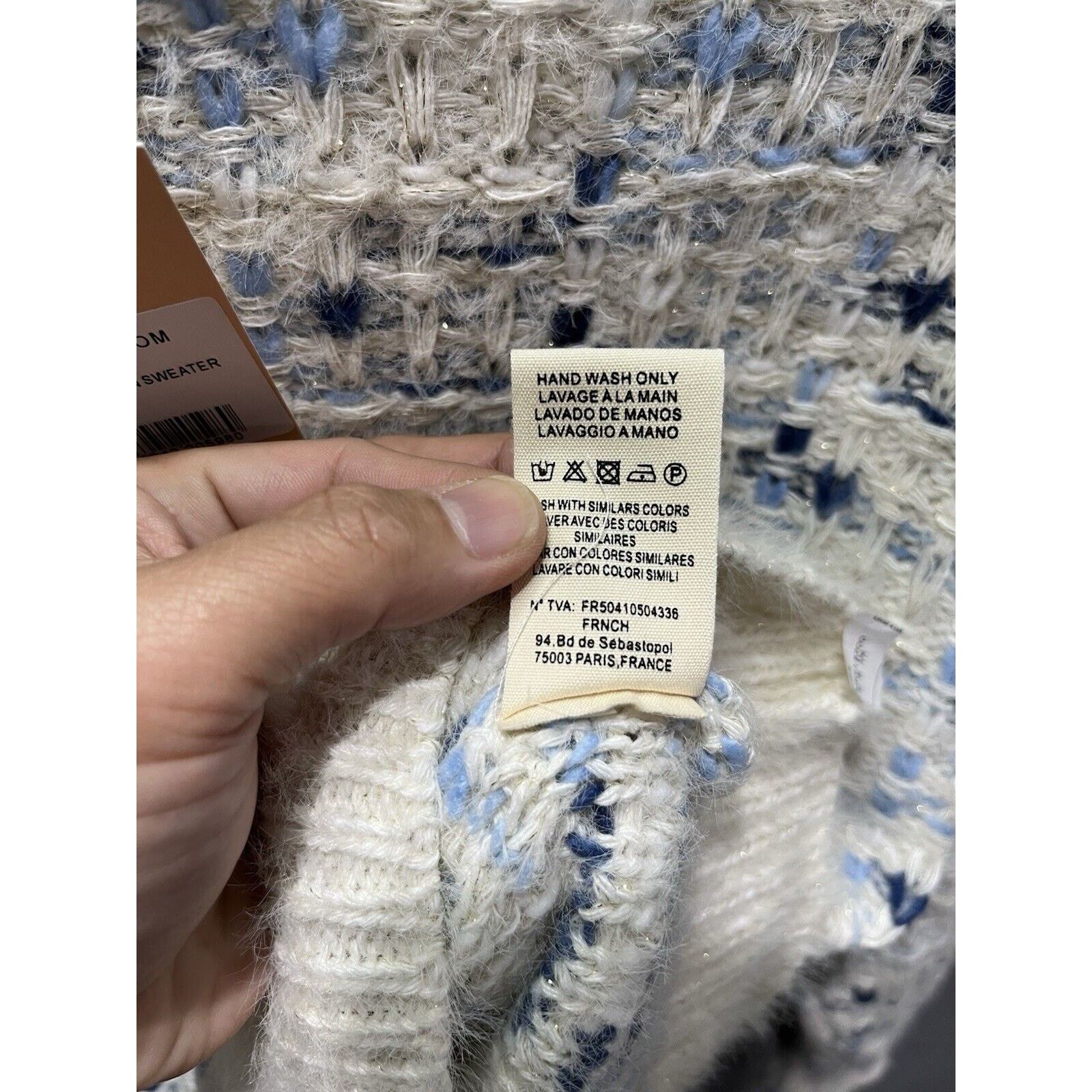 FRNCH NEW FRNCH Woven Knit Crewneck Sweater Cream Blue Size S/M Size S / US 4 / IT 40 - 6 Thumbnail