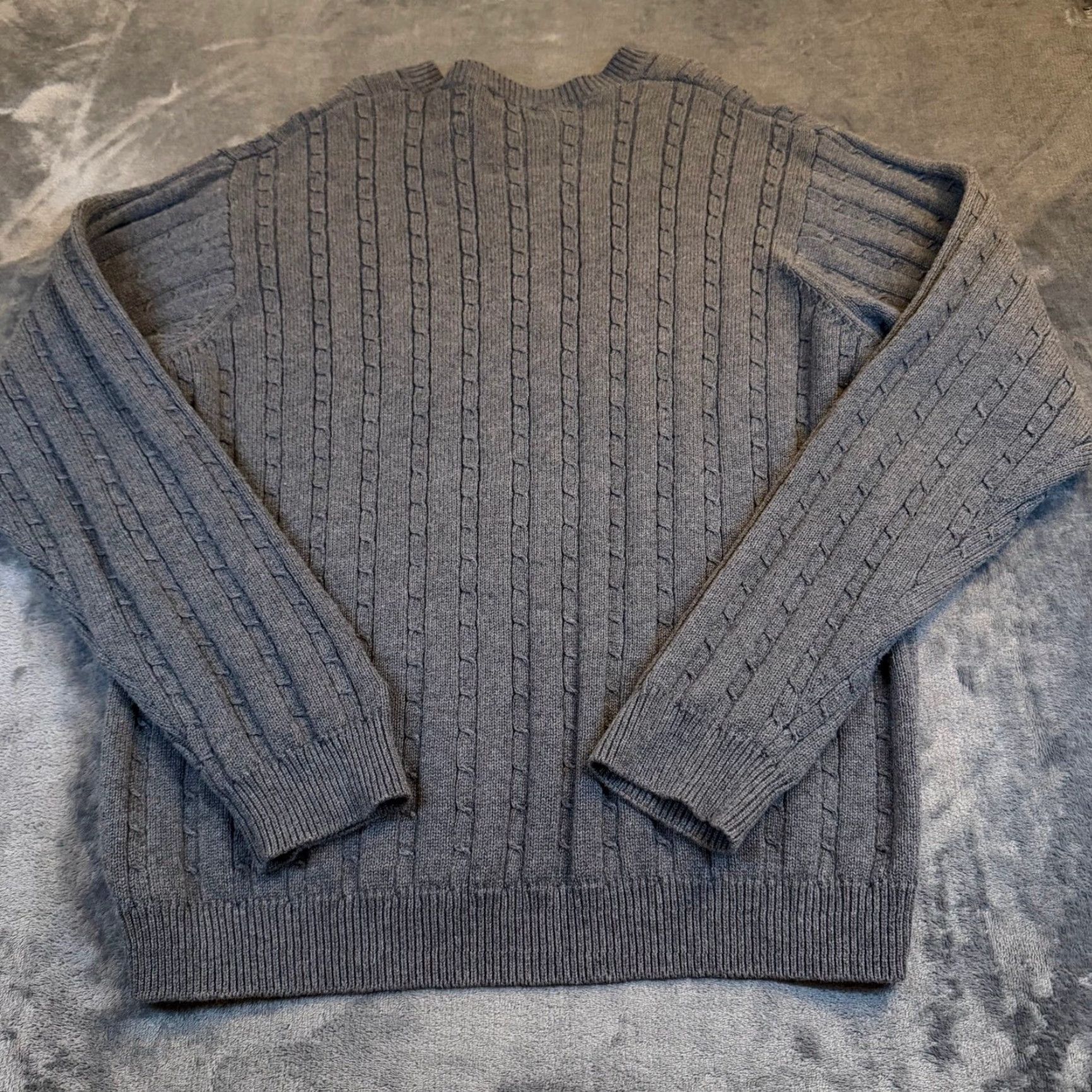 Izod IZOD Cable Knit Sweater Gray 100% Cotton Crewneck Long Sleeve Mens XL Pullover Size US XL / EU 56 / 4 - 3 Thumbnail
