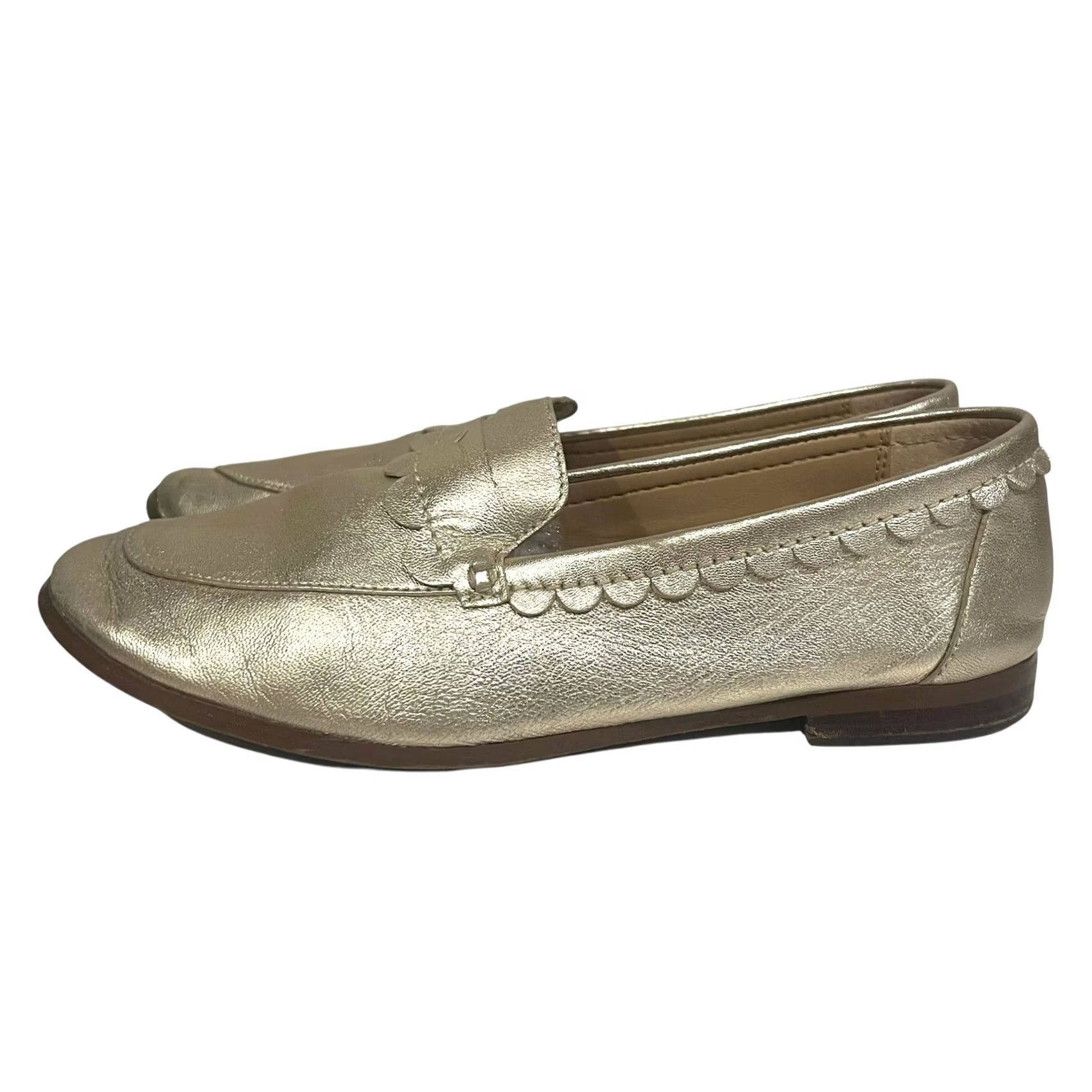 Banana Republic Banana Republic Metallic Gold Loafers Womens 7.5 Slip-On Scalloped Penny Size US 8 / IT 38 - 5 Thumbnail