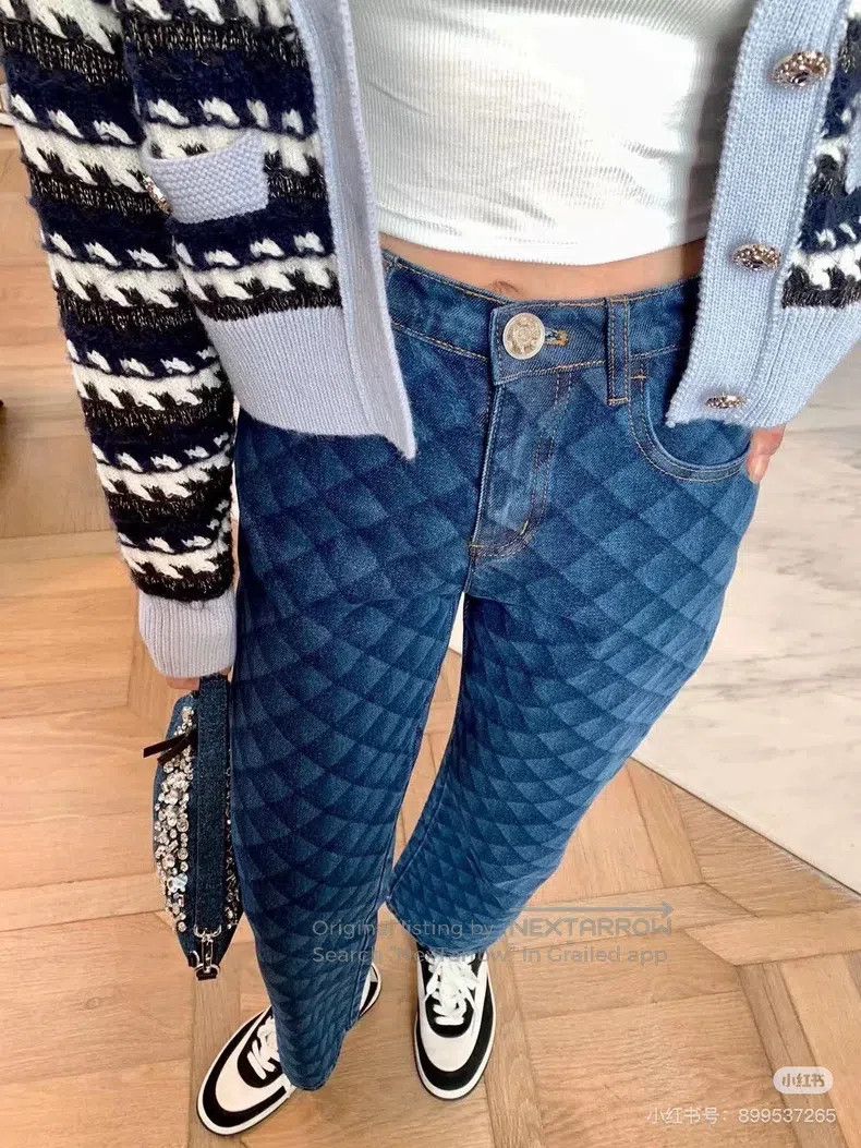 Chanel Chanel 22b blue diamond check straight jeans Size 42" / US 20 - 7 Thumbnail