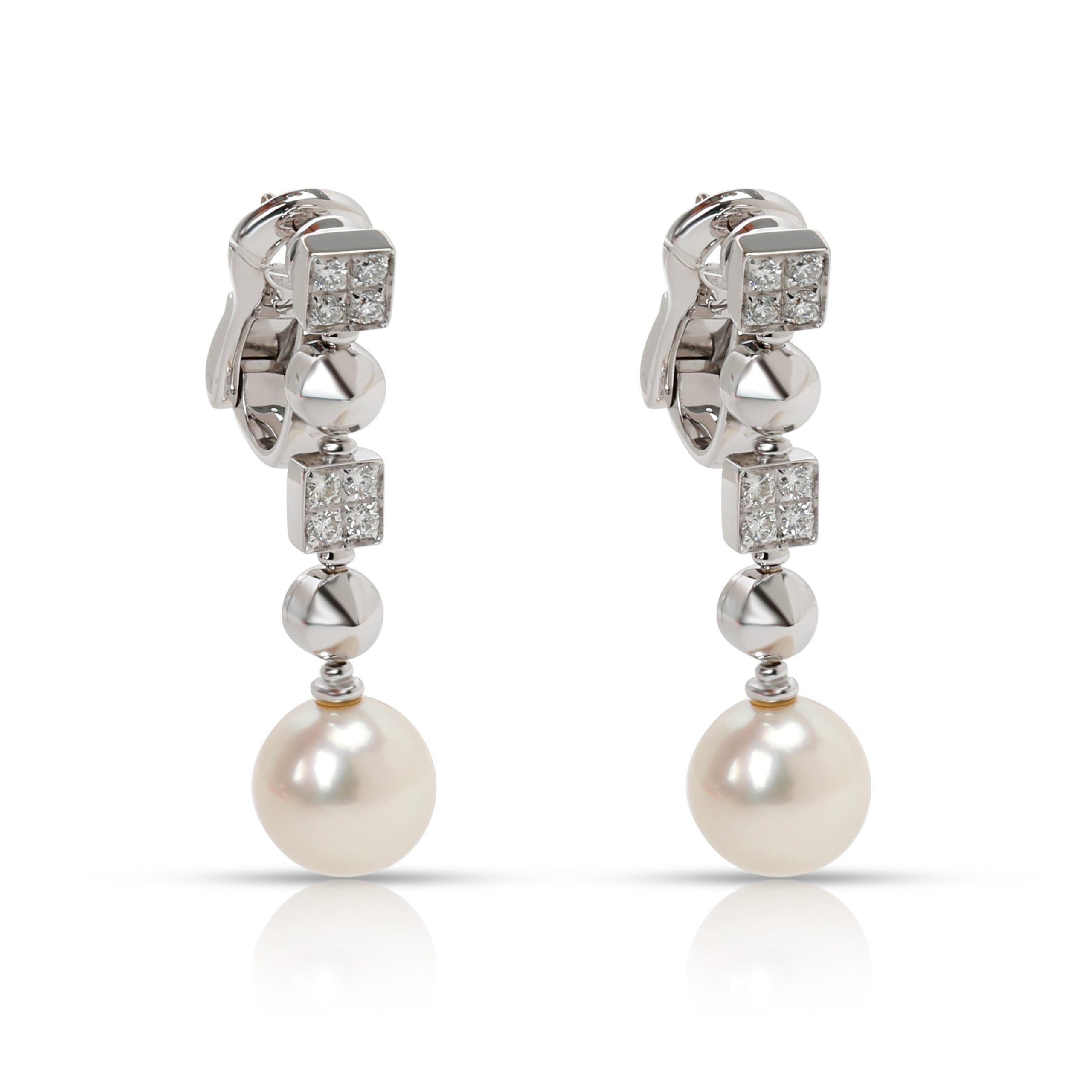 image of Bvlgari Lucea Pearl & Diamond Drop Earrings In 18K White Gold (0.50 Ctw), Women's