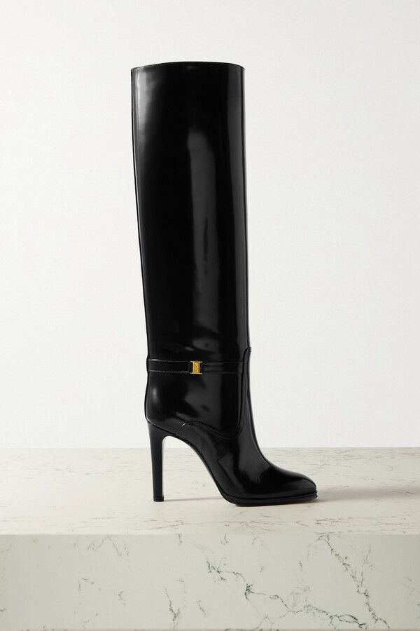 XIV boots in glazed leather with metal heel