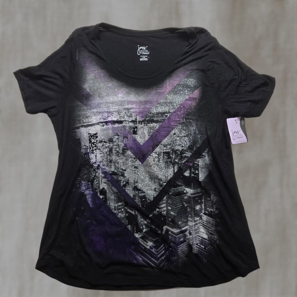 Vintage JMS Just My Size Shirt Black City Scape Neck Pullover Adult Women's Size 1X Size XL / US 12-14 / IT 48-50 - 1 Thumbnail