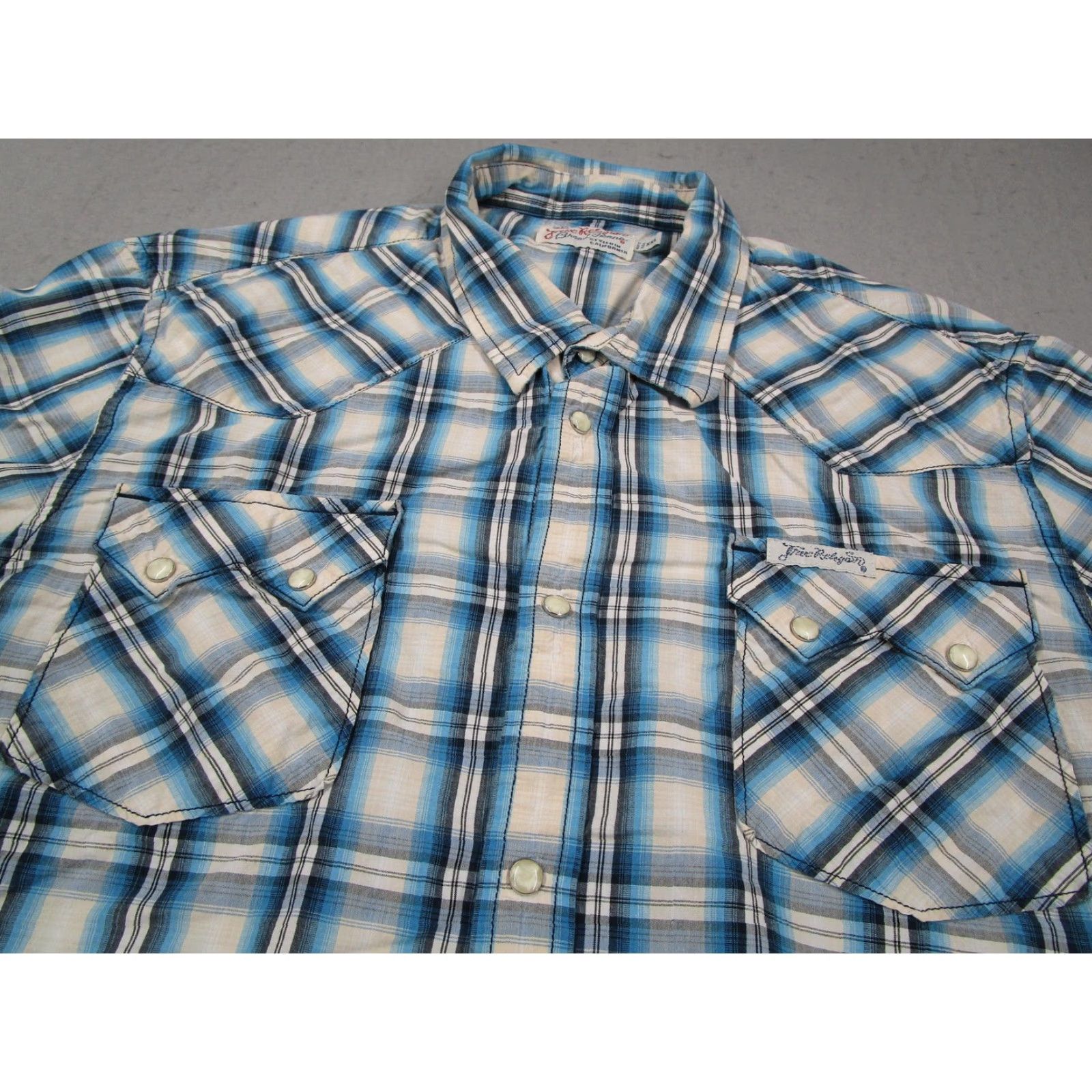 True Religion True Religion Shirt Mens 2XL Blue White Plaid Western Pearl Snap Long Sleeve Size US XXL / EU 58 / 5 - 2 Thumbnail