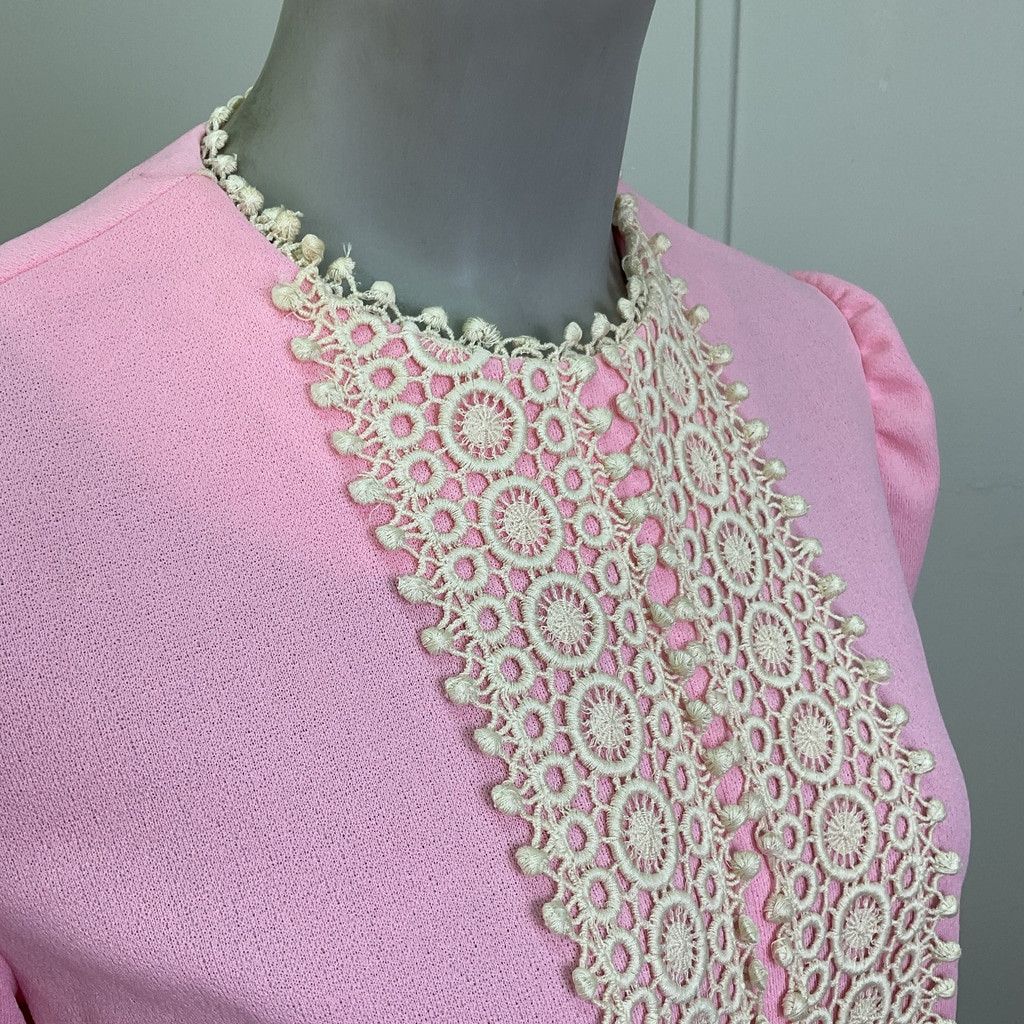 Vintage 1960’s Long Sleeve Pastel Pink Vintage Womens Shift Dress Size M / US 6-8 / IT 42-44 - 7 Thumbnail