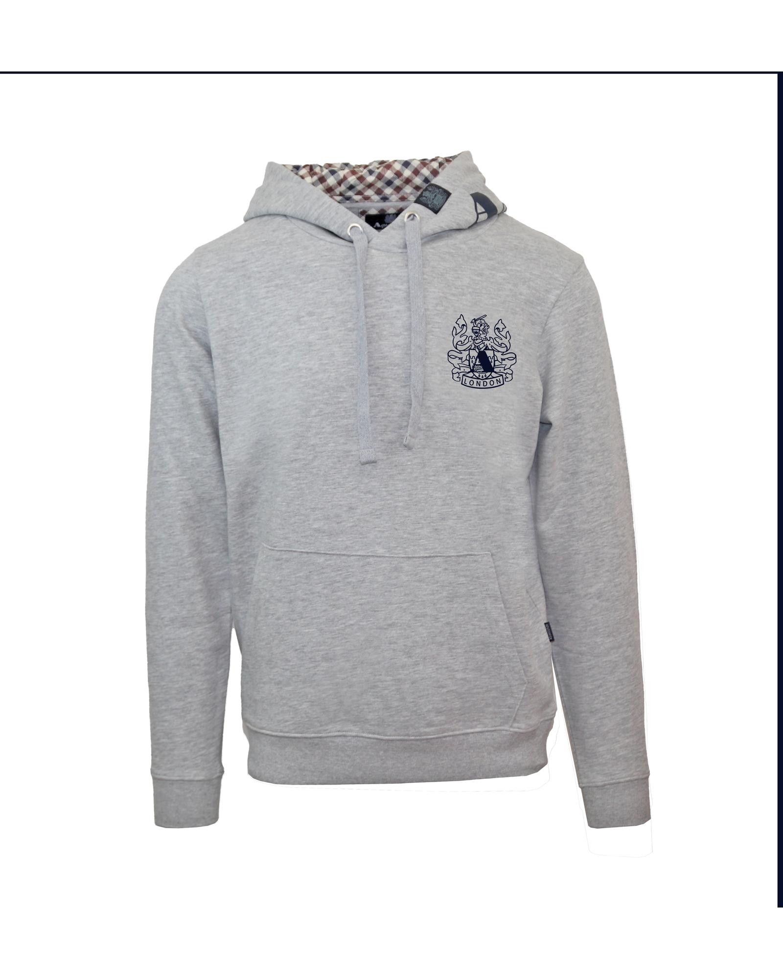 image of Aquascutum Solid Cotton Sweatshirt With Fixed Hood in Grey, Men's (Size 2XL)