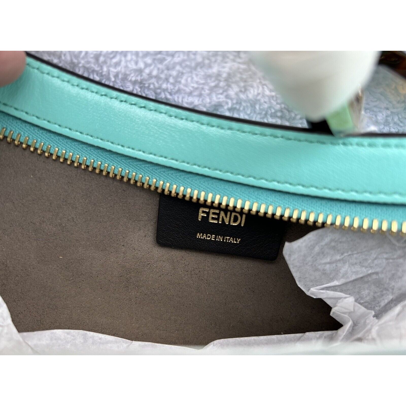 Fendi FENDI TIFFANY BLUE O’LOCK BAGUETTE LEATHER HOBO HANDBAG W BA Size ONE SIZE - 9 Thumbnail