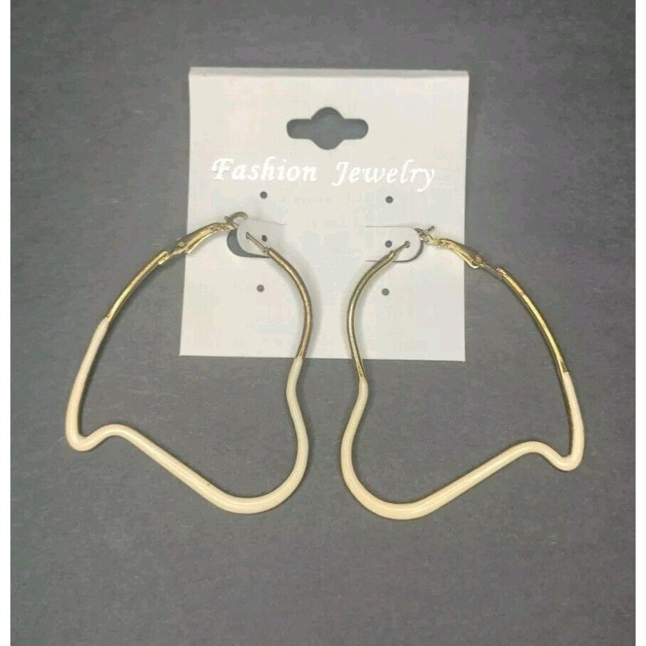 Other Hoop Earrings Fashion Jewelry Eggshell White Asymmetrical He Size ONE SIZE - 9 Thumbnail