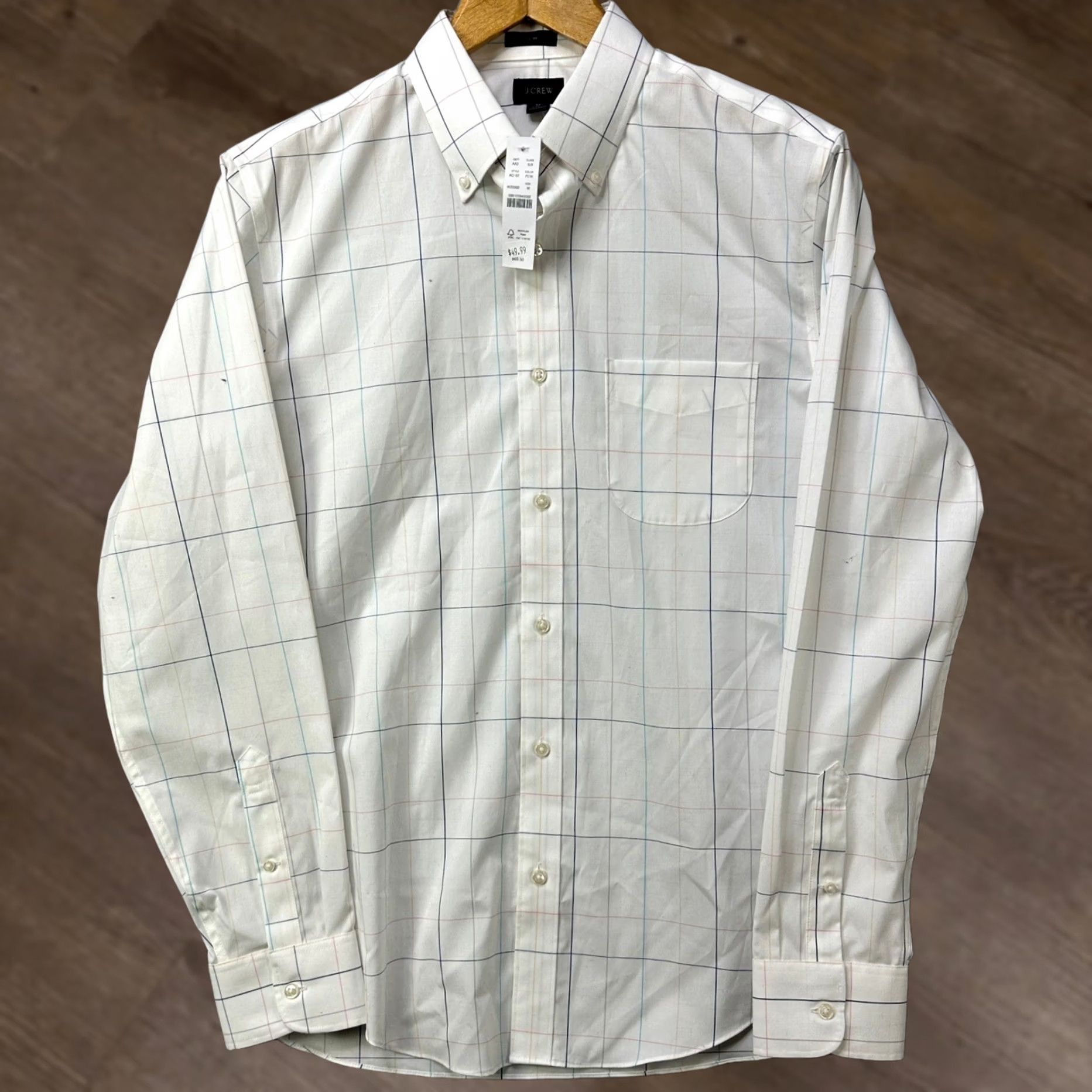 J.Crew J.CREW Slim Fit Button-Down Shirt Mens Medium White Plaid with Pocket Size US M / EU 48-50 / 2 - 1 Thumbnail
