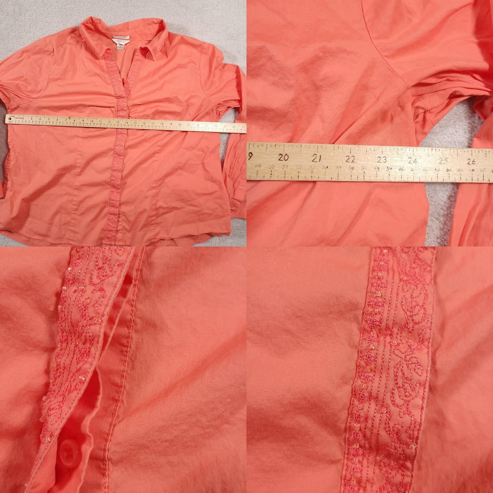Pinko CJ Banks Shirt Womens 2X Pink Coral Stretch Embellished Long Sleeve Collared Top Size XXL / US 16-18 / IT 52-54 - 8 Thumbnail
