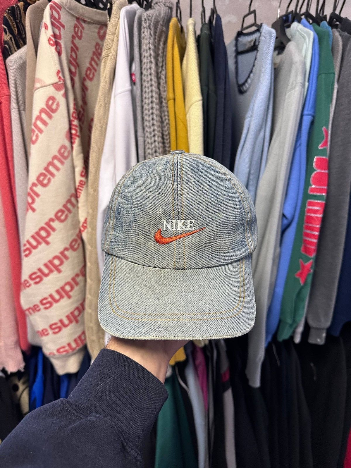 Nike Vintage 90s Nike Swoosh Denim Cap Rare Size ONE SIZE - 4 Thumbnail