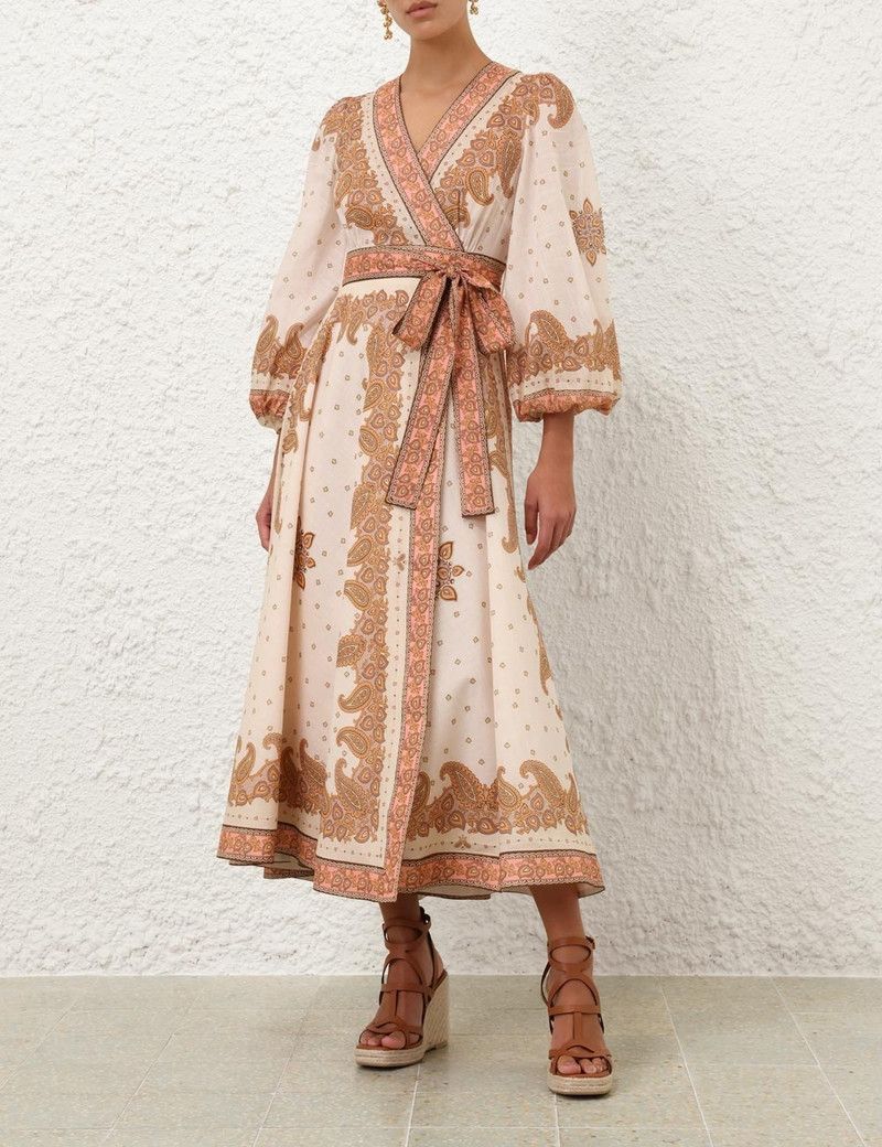 Zimmermann oc11z0126 Maxine Midi Wrap Dress in Multicolor Size M / US 6-8 / IT 42-44 - 2 Thumbnail