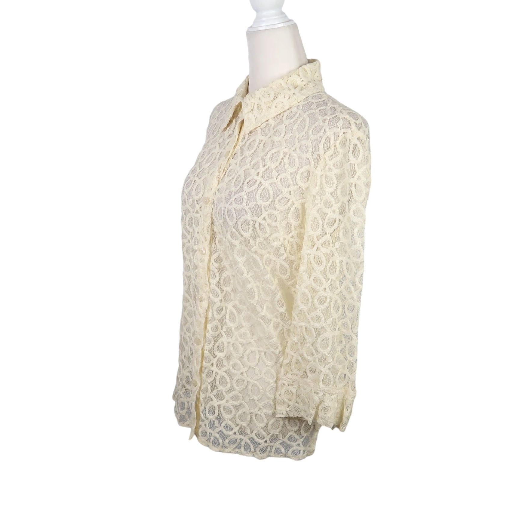 Vintage VINTAGE Notations Cream Sheer Swirl Lace Button-Down Blouse Top M Women Long Sleeve Button-Up Casual 90s Bohemian Cotton Nylon Size M / US 6-8 / IT 42-44 - 3 Thumbnail