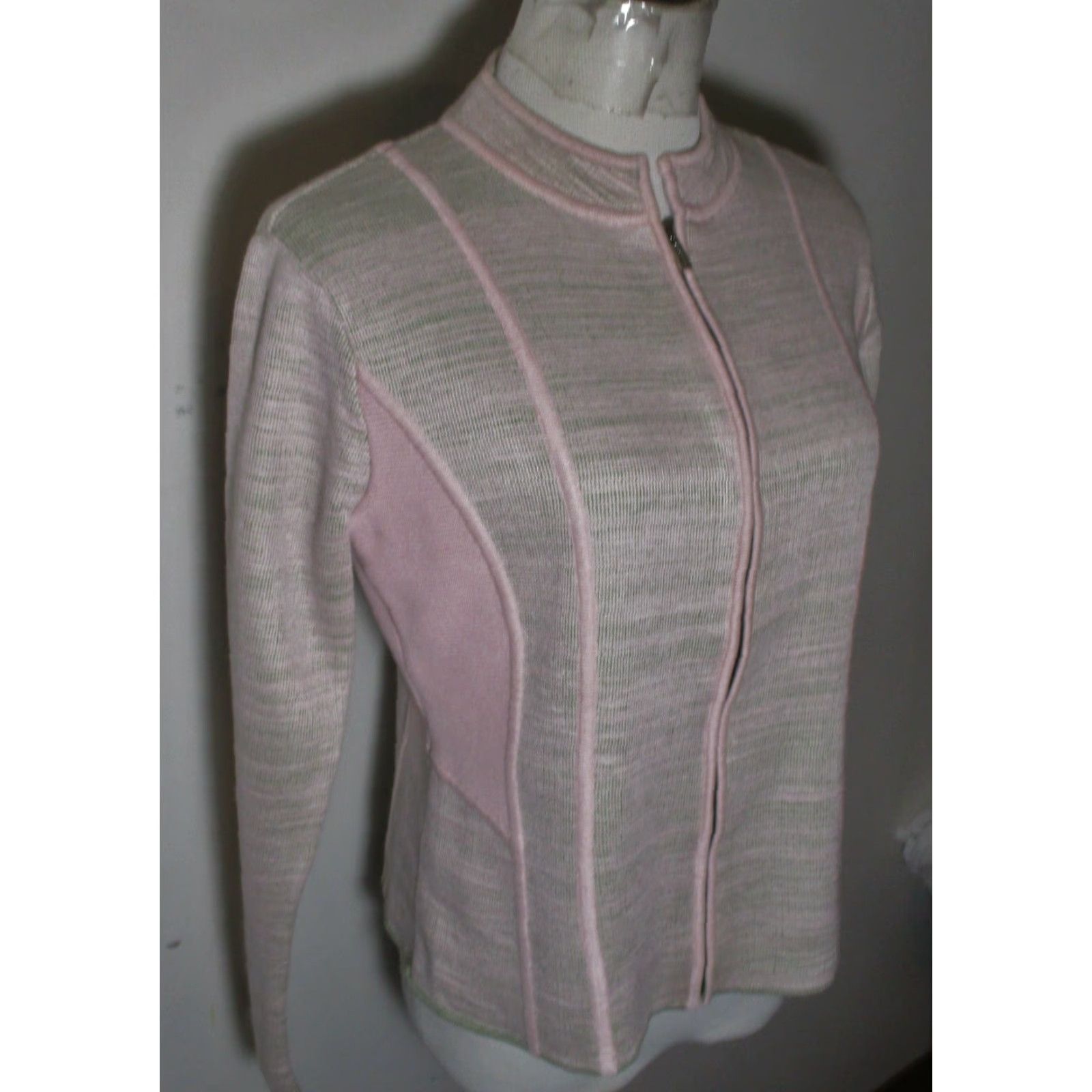 Kasper KASPER Women's Sweater Full Zip Tight Knit Ski Taupe Pink Size M Size M / US 6-8 / IT 42-44 - 3 Thumbnail