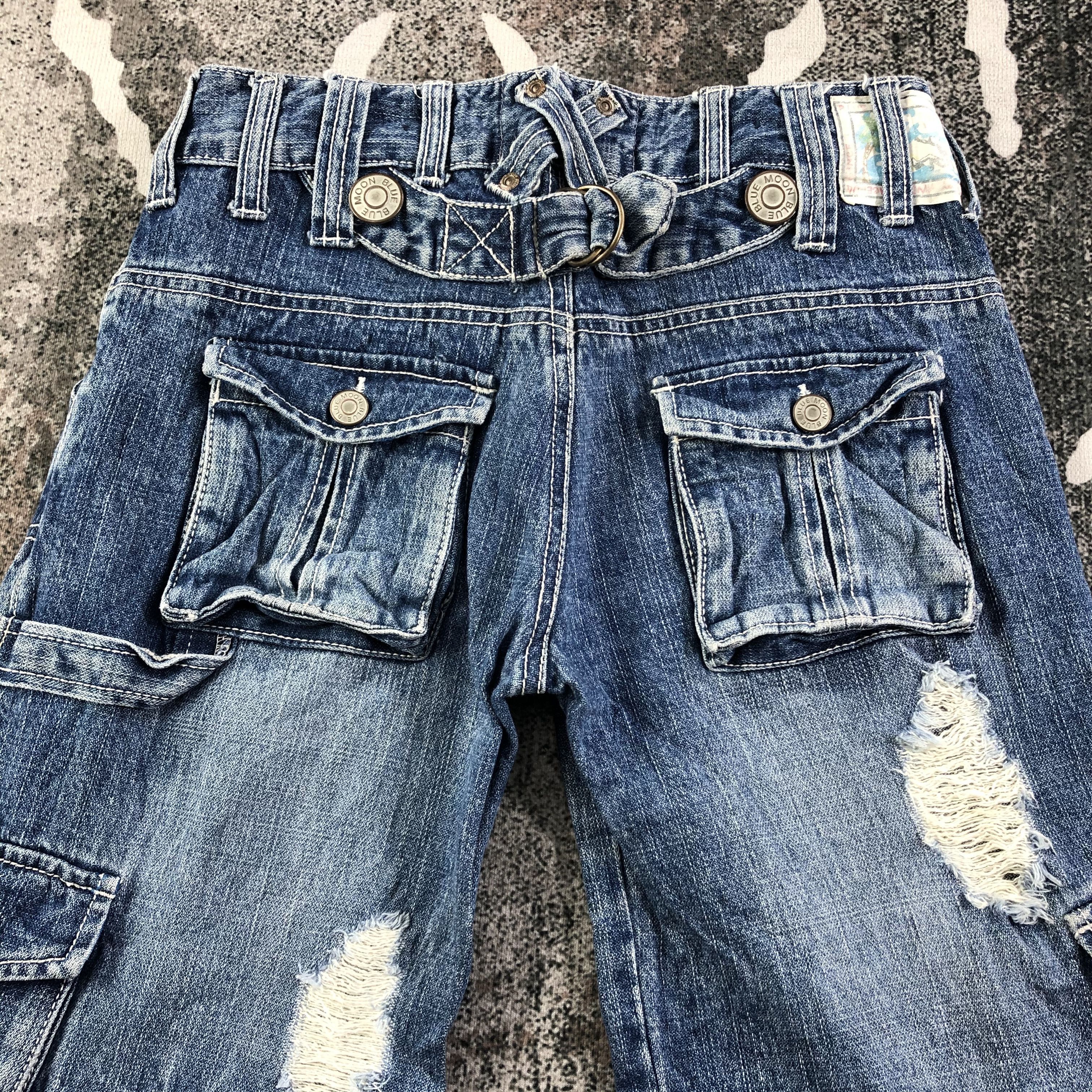 Japanese Brand Blue Moon Blue Cargo Jeans Multi Pocket Flare Denim KJ1536 Size 28" / US 6 / IT 42 - 4 Thumbnail